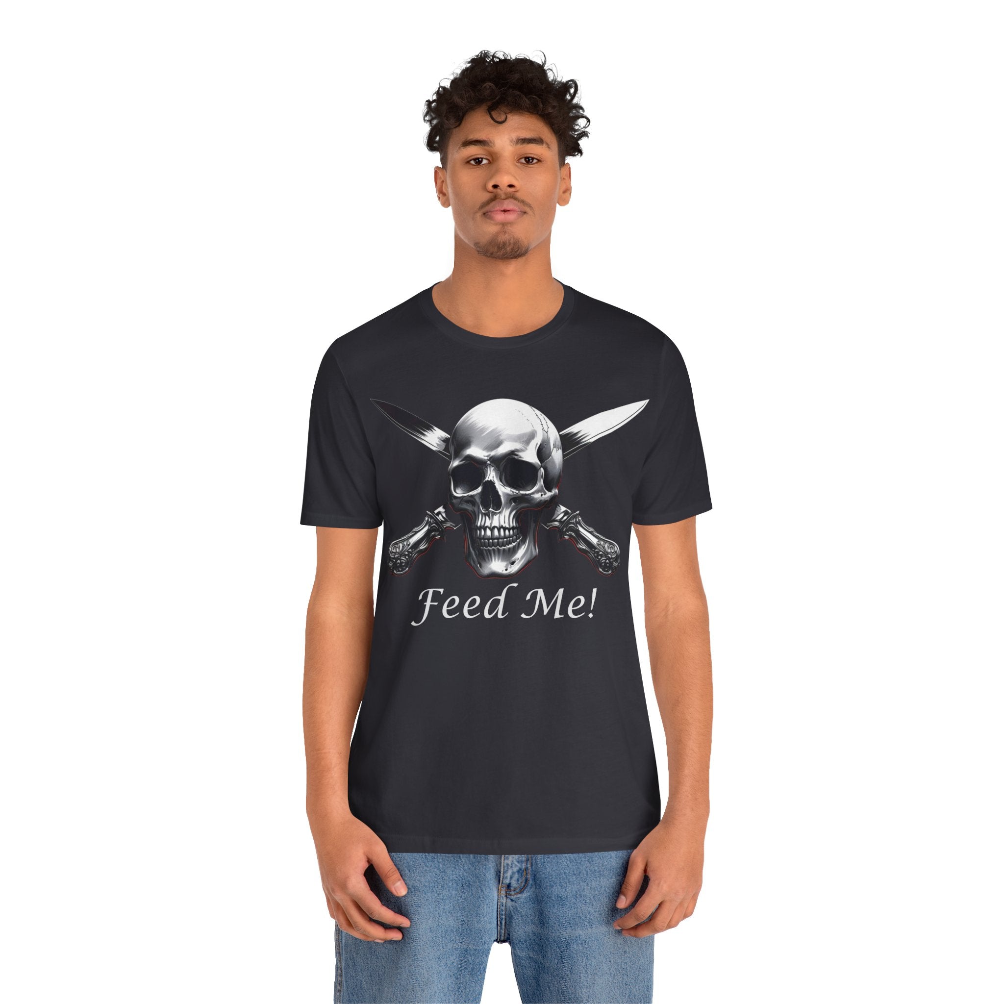 Skull Feed Me Tee, Edgy Graphic T-Shirt, Humour, Punk Fashion Shirt, Unisex Casual Wear