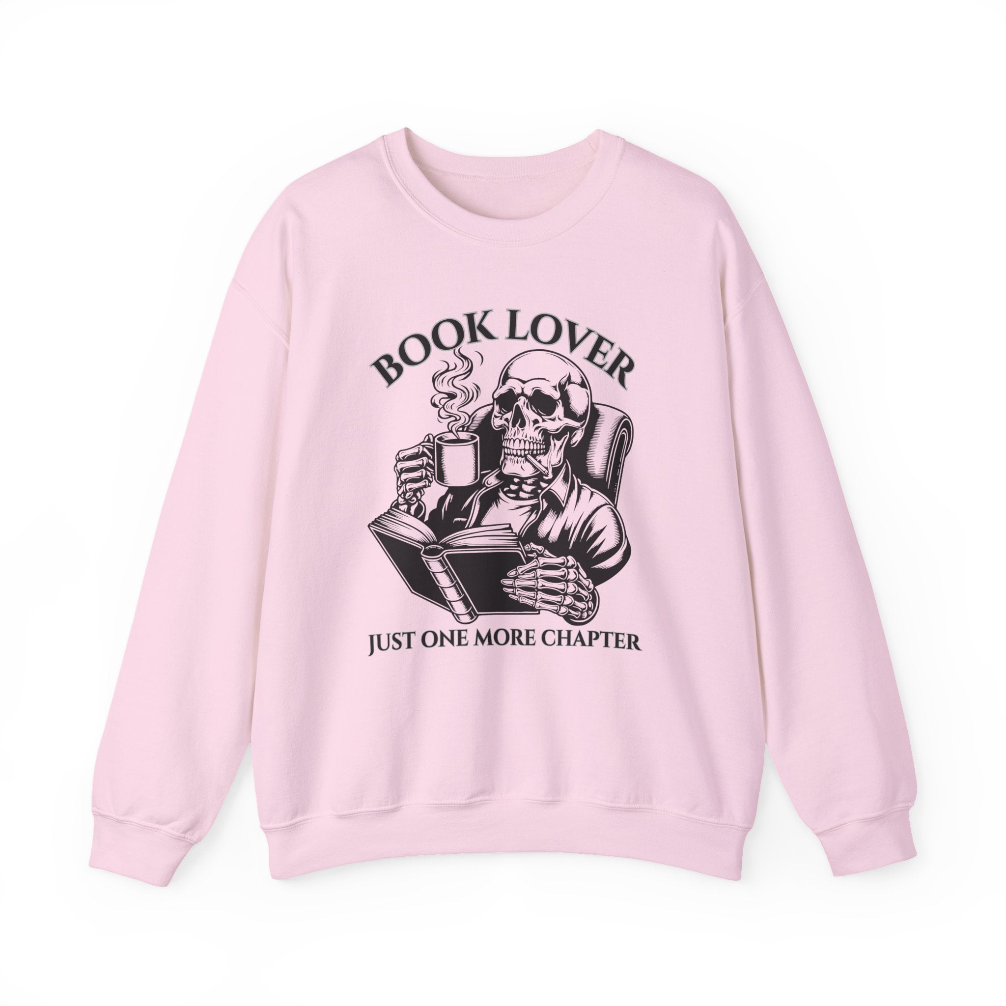 Book Lover Sweatshirt — 'Just One More Chapter' Skull Reading Crewneck