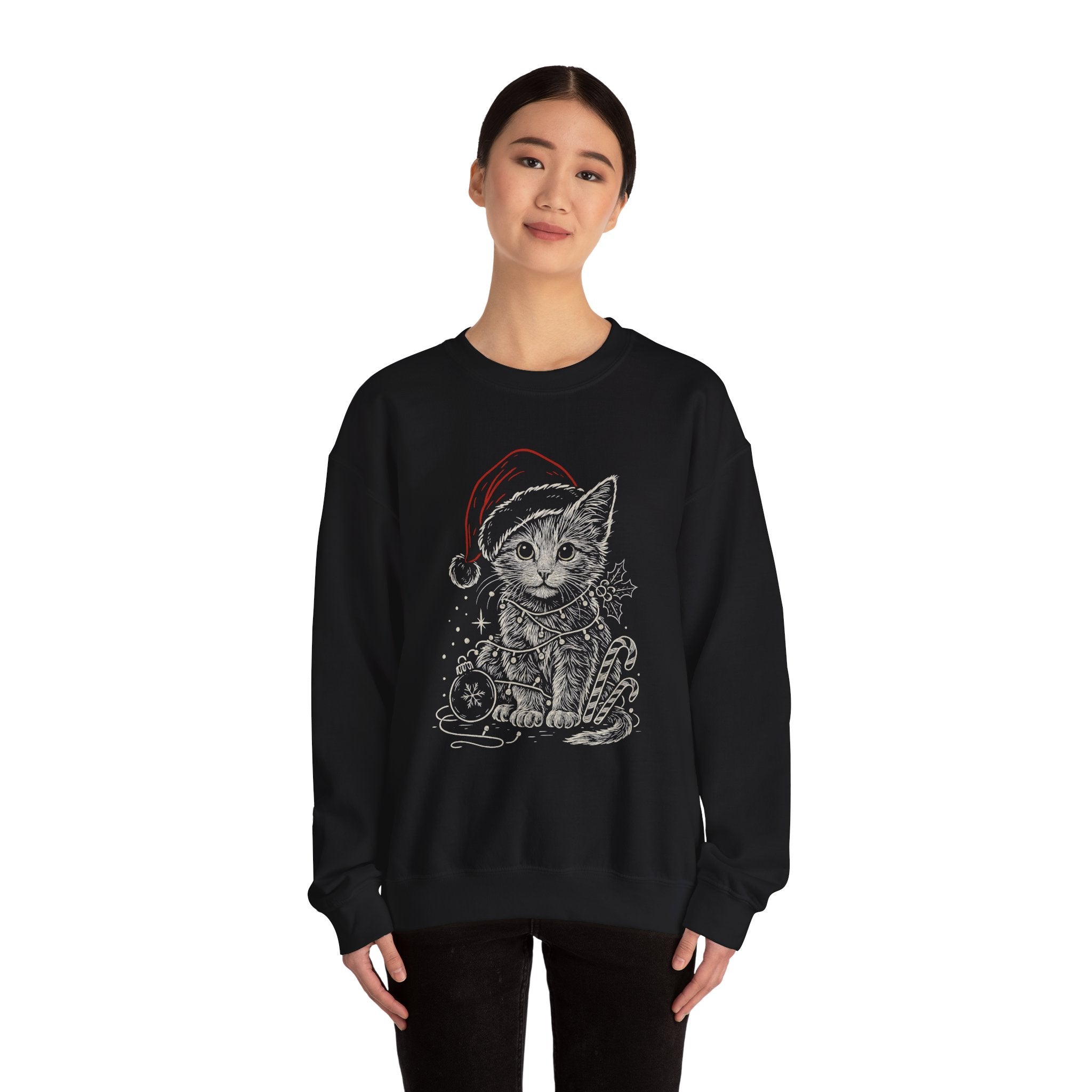 Cute Christmas Cat Crewneck Sweatshirt | Festive Holiday Sweatshirt, Gift for Cat Lovers, Cozy Winter Wear, Unique Cat Apparel, Fun [...]