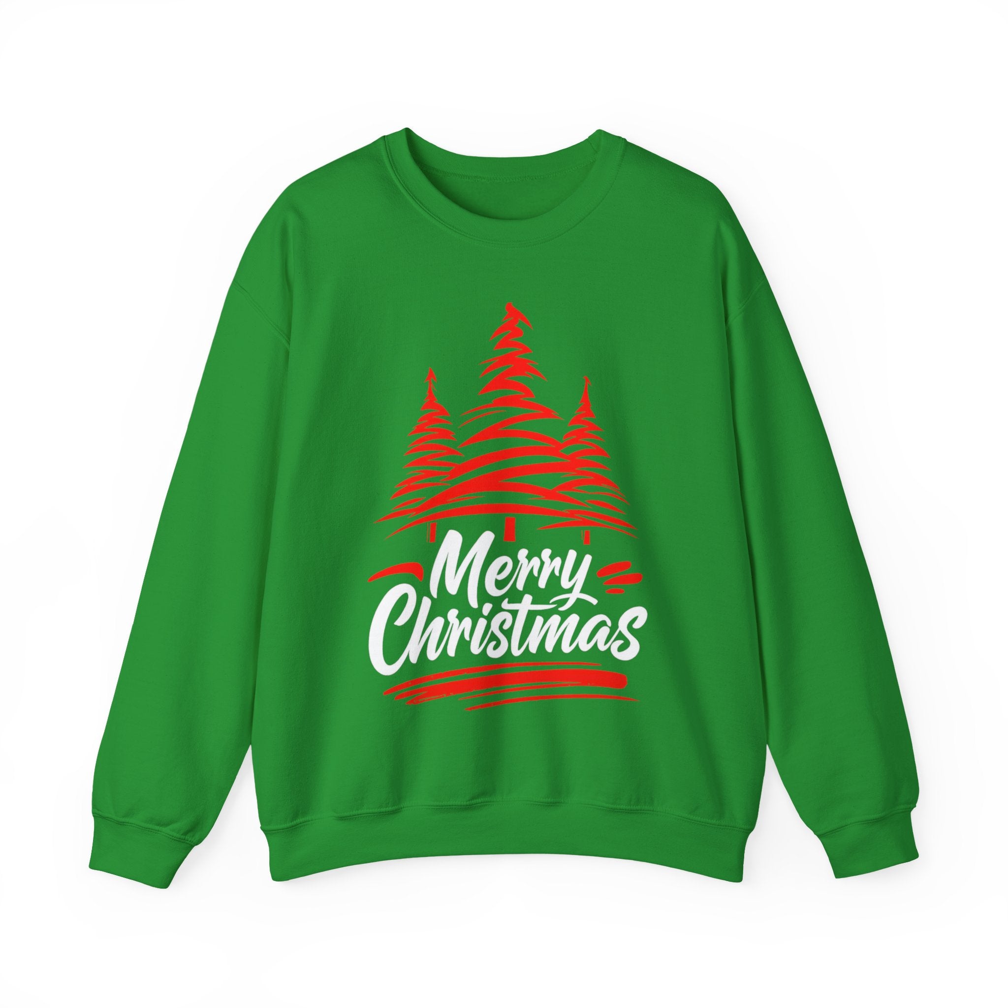 Merry Christmas Crewneck Sweatshirt — Red Tree Holiday Sweatshirt