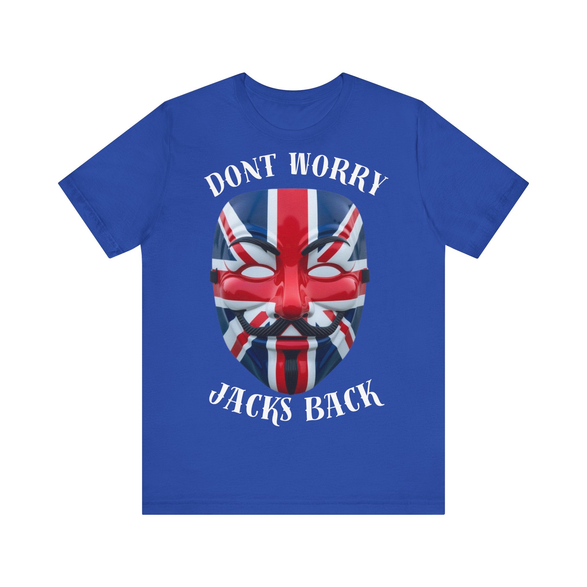 Patriotic Union Jack  UK Flag Mask Design Don't Worry Jacks Back Tee, Unique Fashion