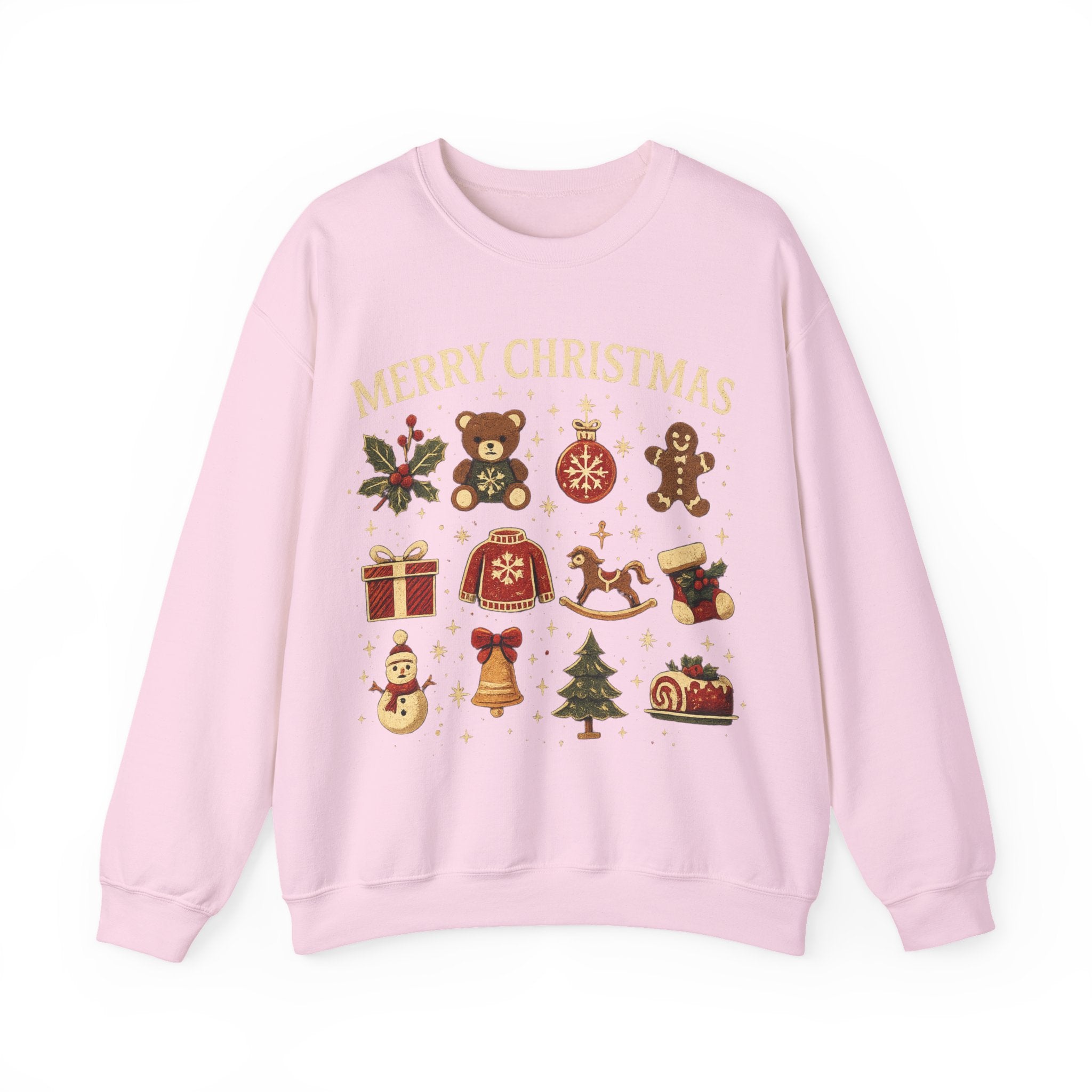 Christmas Icons Crewneck Sweatshirt — "Merry Christmas" Holiday Graphic