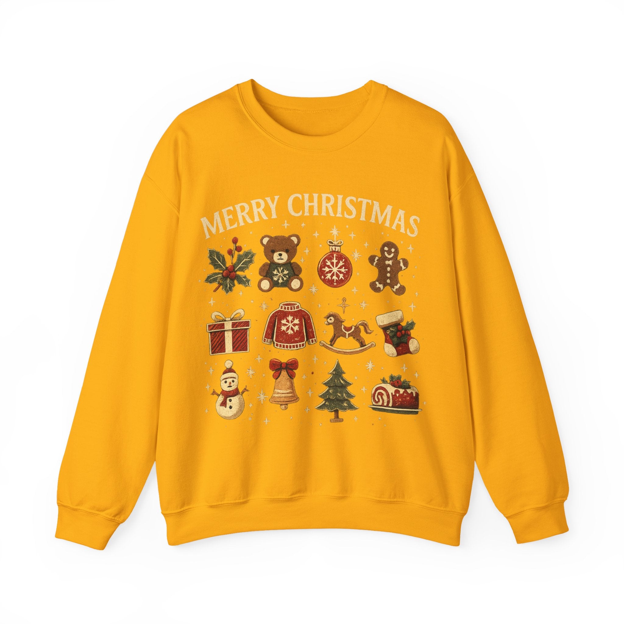 Christmas Icons Crewneck Sweatshirt — "Merry Christmas" Holiday Graphic