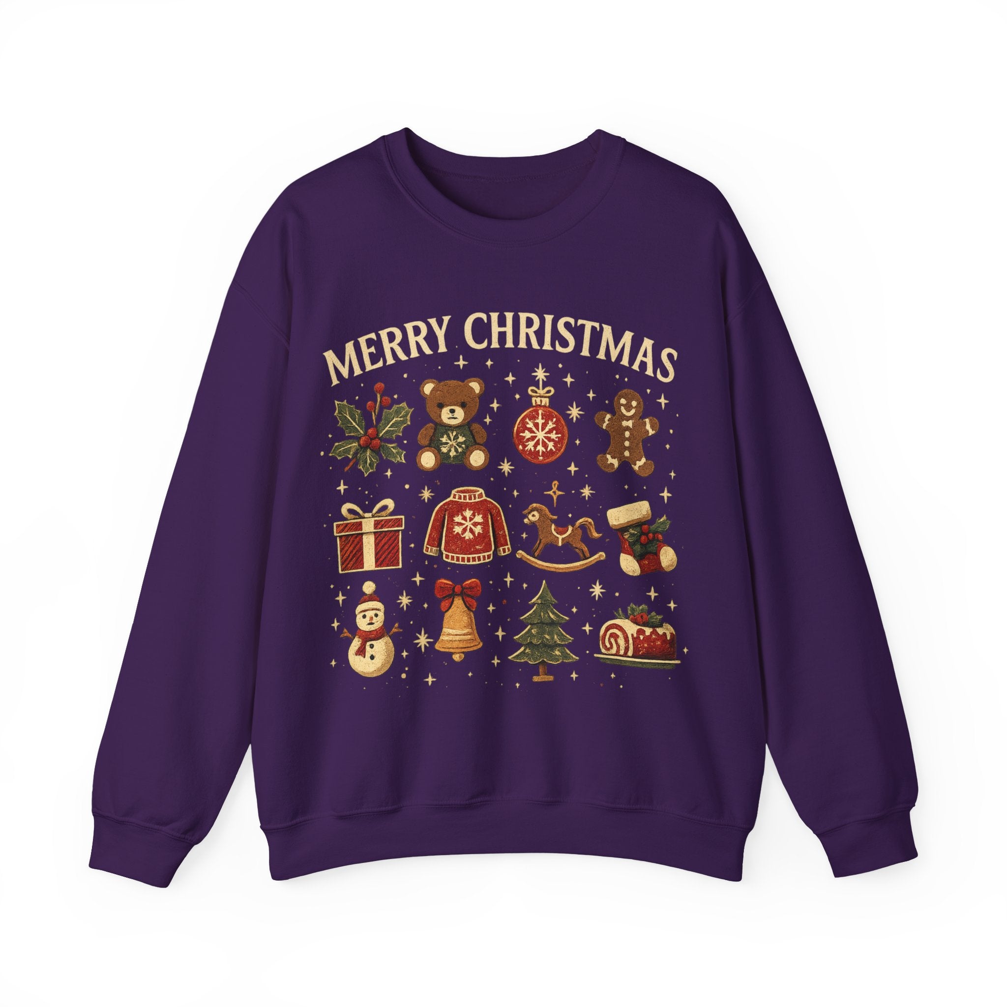 Christmas Icons Crewneck Sweatshirt — "Merry Christmas" Holiday Graphic