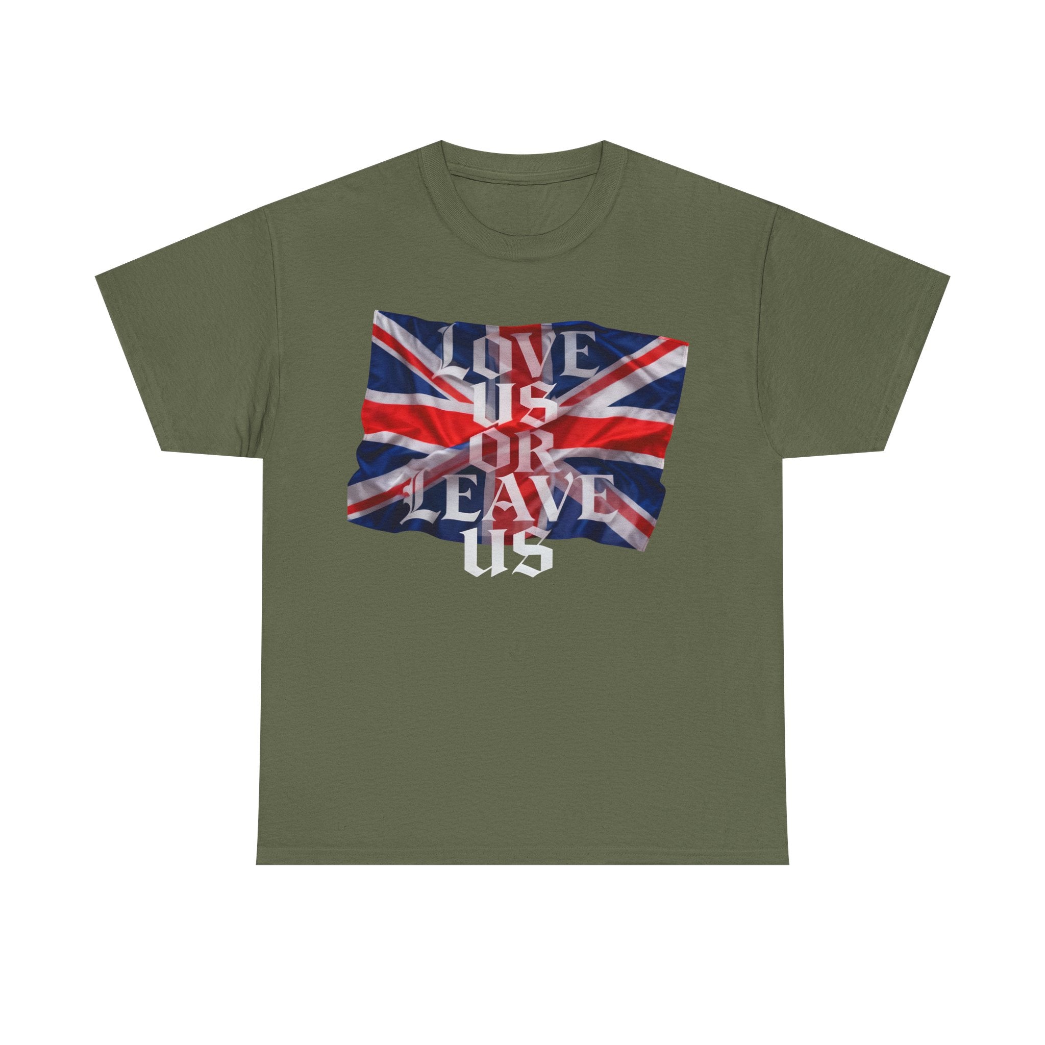 Union Flag Statement Tee, Love Us or Leave Us T-Shirt, British Pride Apparel, Unisex Cotton Shirt, Ideal for Festivals, Casual Wear
