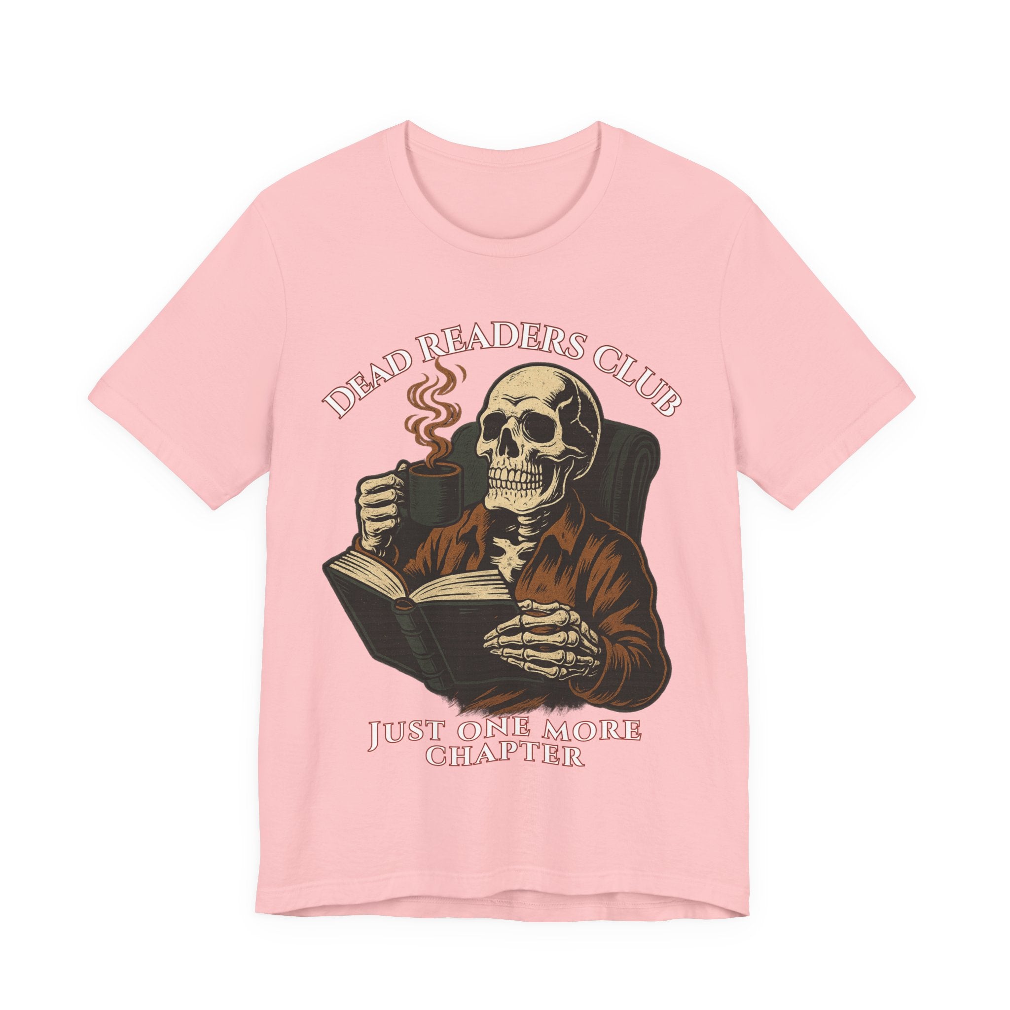 Dead Readers Club T-Shirt — 'Just One More Chapter' Skeleton Reading Tee