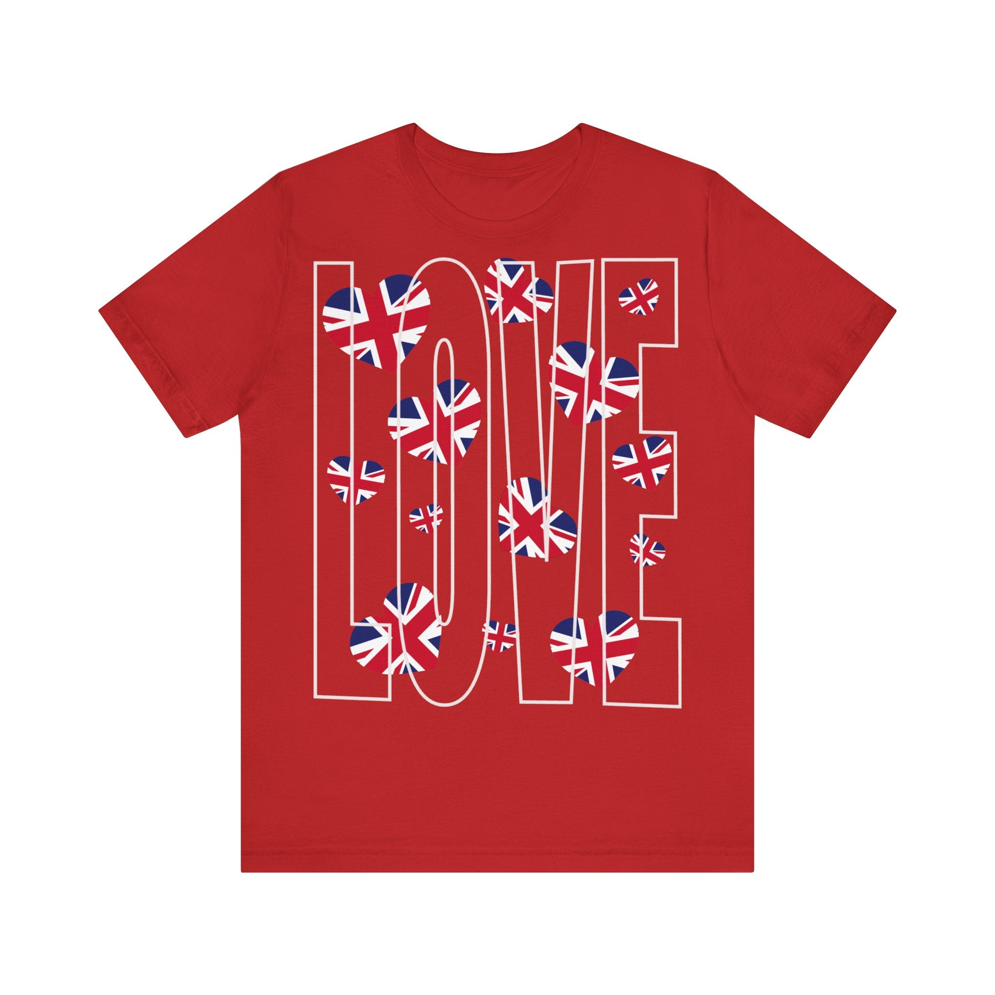 Patriotic Love in Union - Union Jack Hearts Unisex Jersey Tee, Love Shirt, Graphic Tee, Casual Wear, British Flag