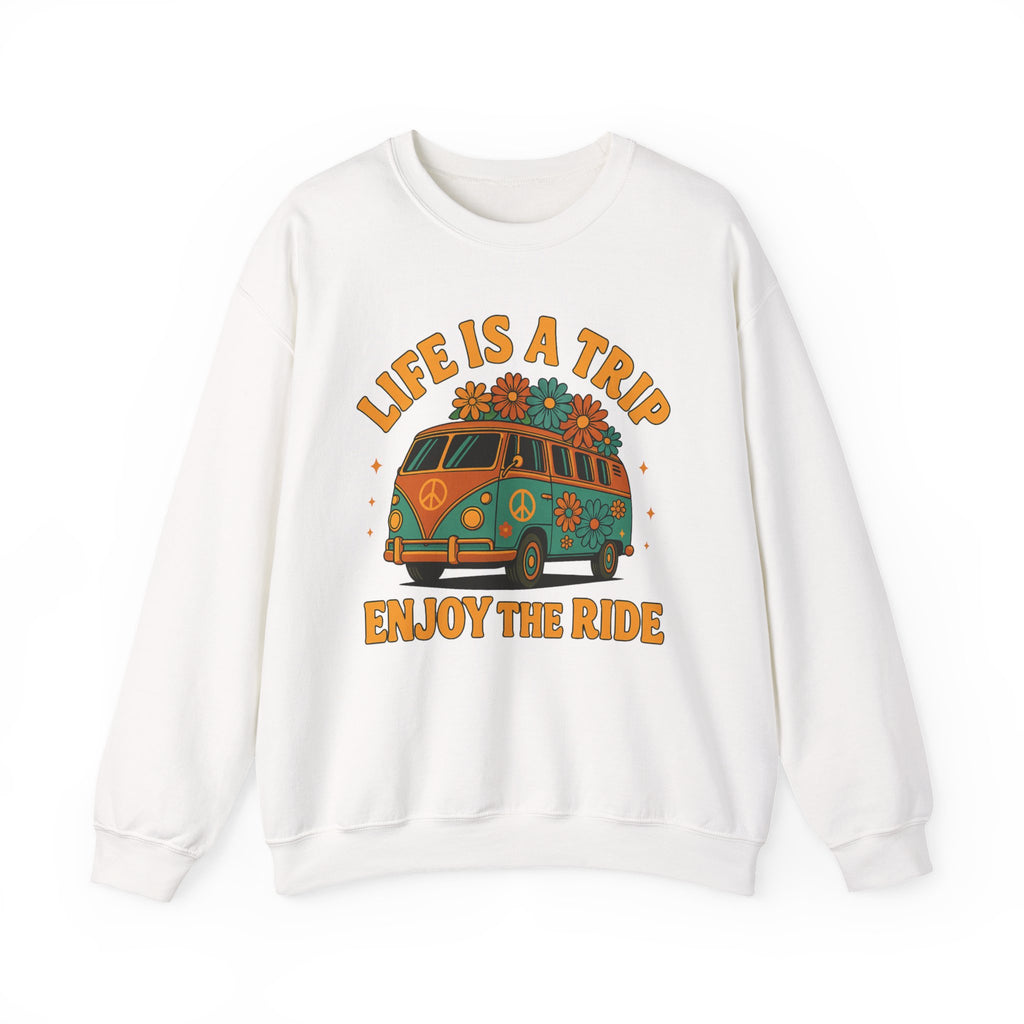 Vintage-Inspired Graphic Crewneck Sweatshirt - 'Life is a Trip, Enjoy the Ride'