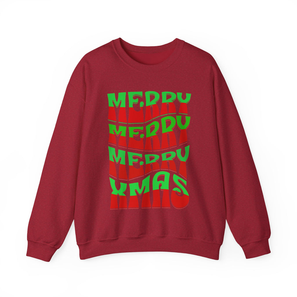 Christmas Crewneck Sweatshirt – Retro 'Merry Xmas' Red & Green Holiday Design