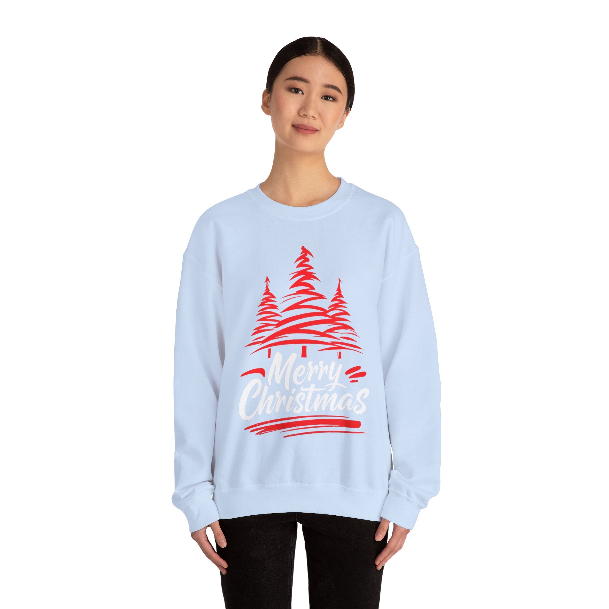Merry Christmas Crewneck Sweatshirt — Red Tree Holiday Sweatshirt