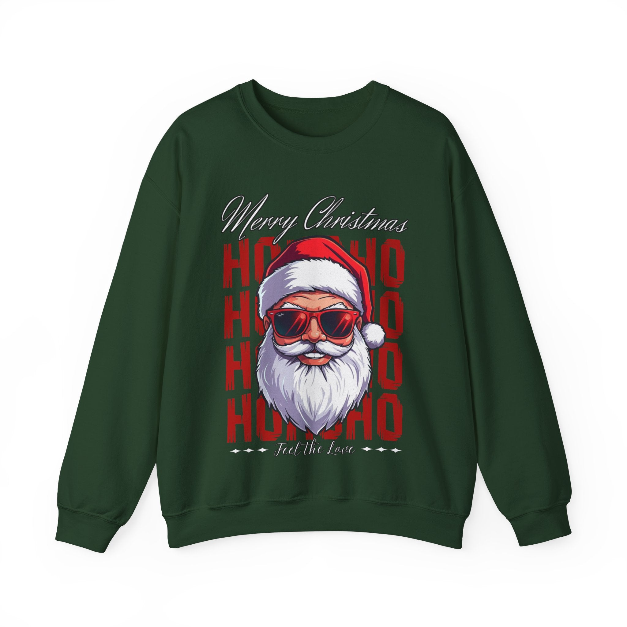 Christmas Santa Crewneck Sweatshirt — "Ho Ho Ho" Sunglasses Santa Holiday Jumper