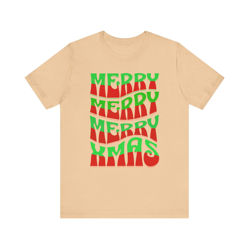 Merry Merry Merry Xmas T-Shirt — Retro Wavy Christmas Tee