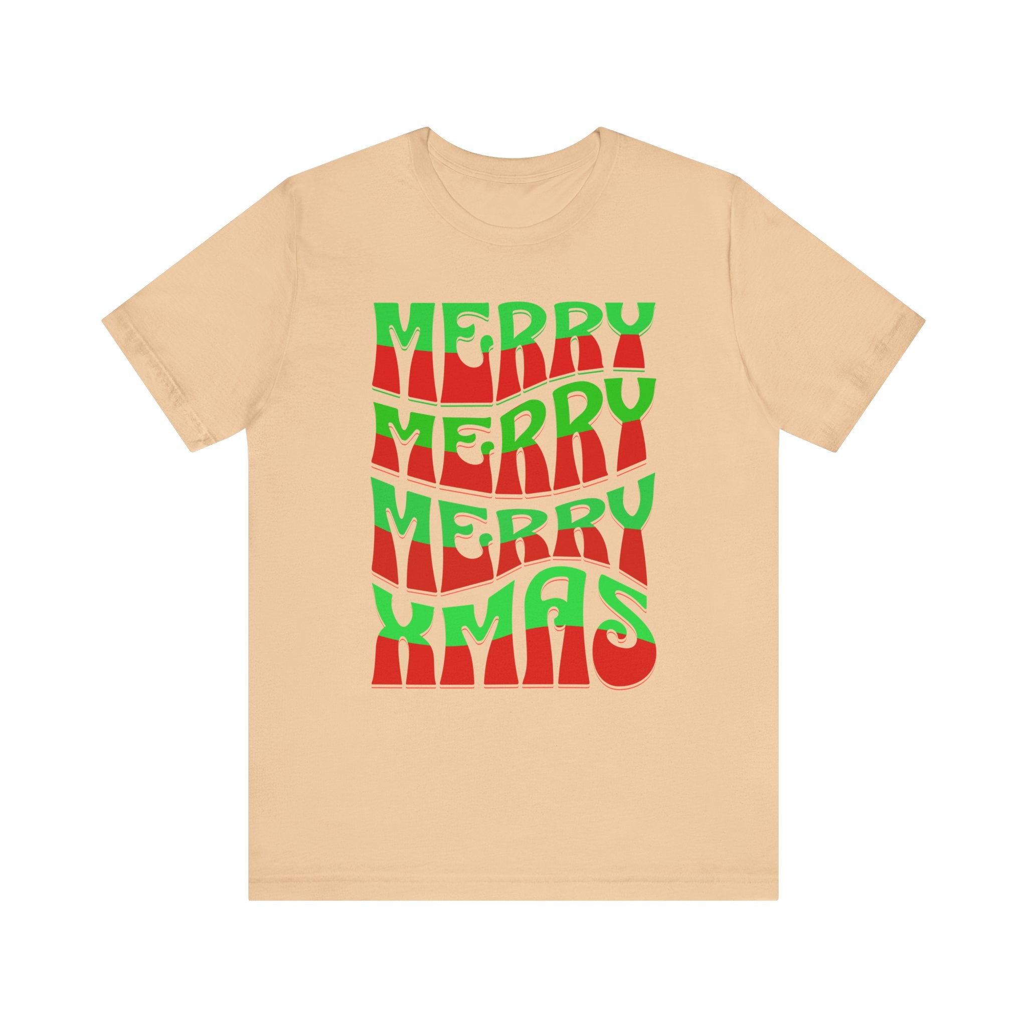 Merry Merry Merry Xmas T-Shirt — Retro Wavy Christmas Tee