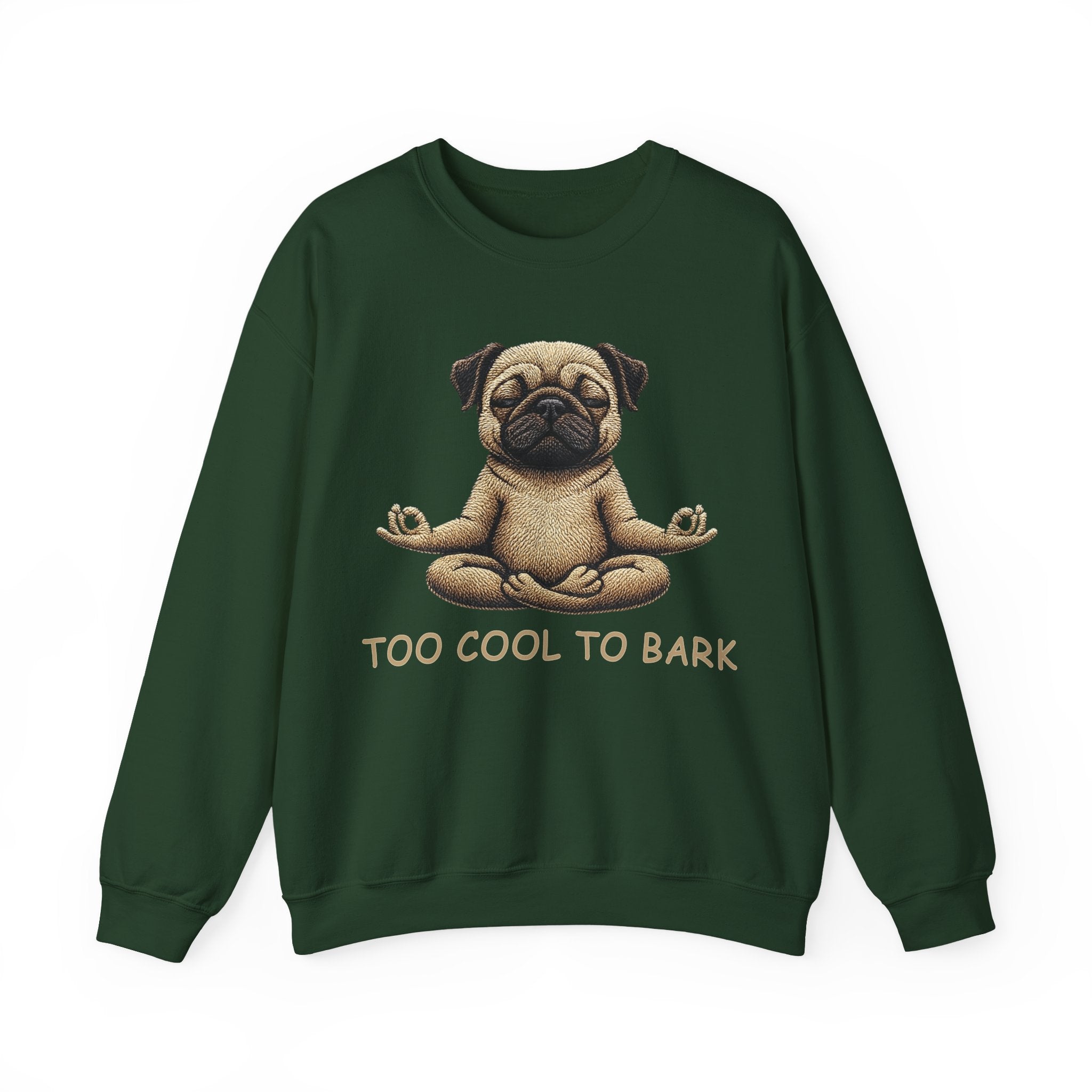 Pug Yoga Sweatshirt – "Too Cool to Bark" Cozy Crewneck