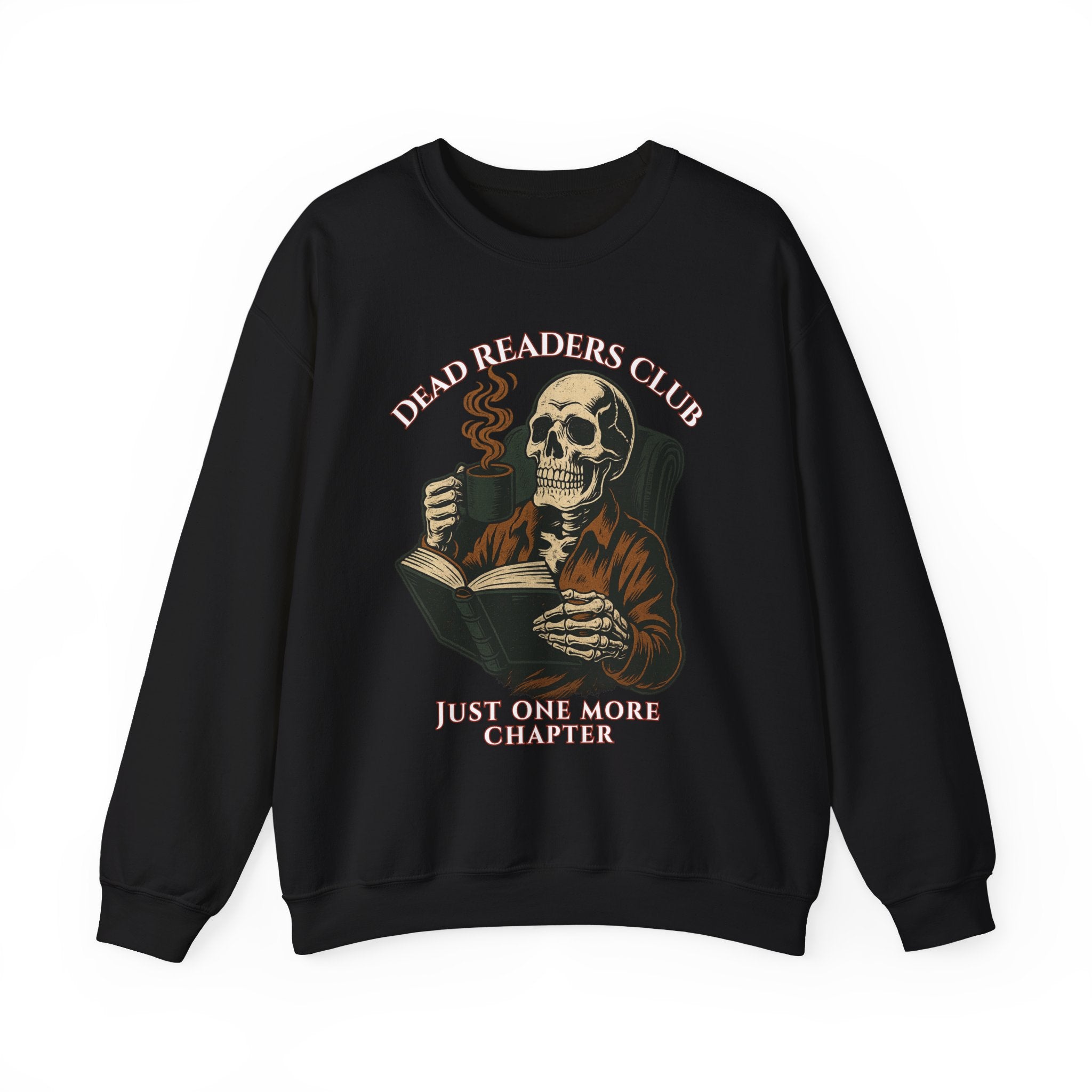 Crewneck Sweatshirt — "Dead Readers Club: Just One More Chapter" Skull Book Lover Graphic
