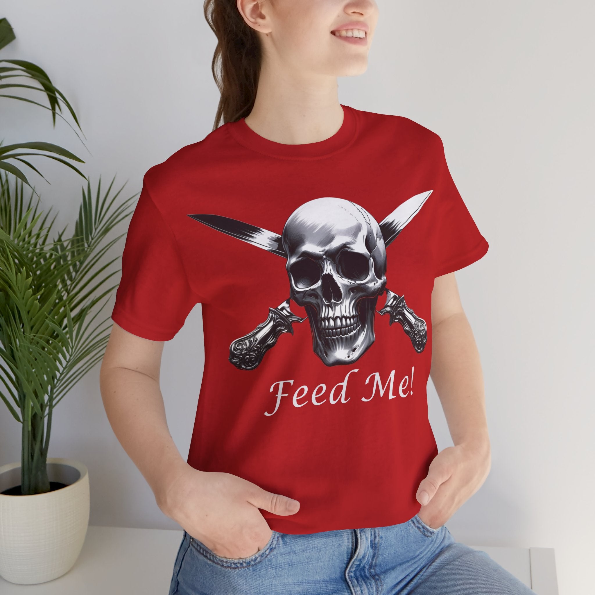 Skull Feed Me Tee, Edgy Graphic T-Shirt, Humour, Punk Fashion Shirt, Unisex Casual Wear