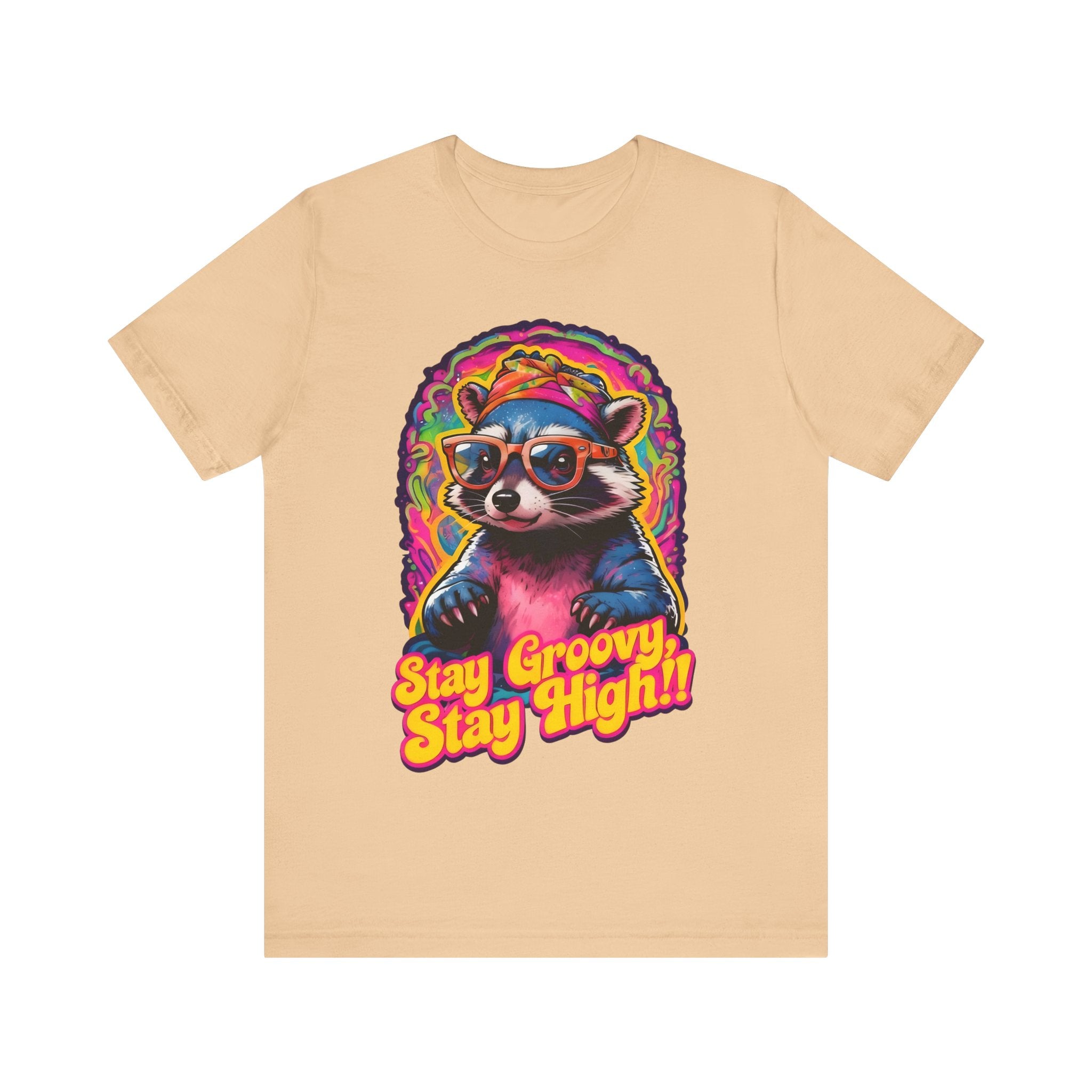 Stay Groovy Raccoon Tee - Unisex Jersey Short Sleeve T-Shirt