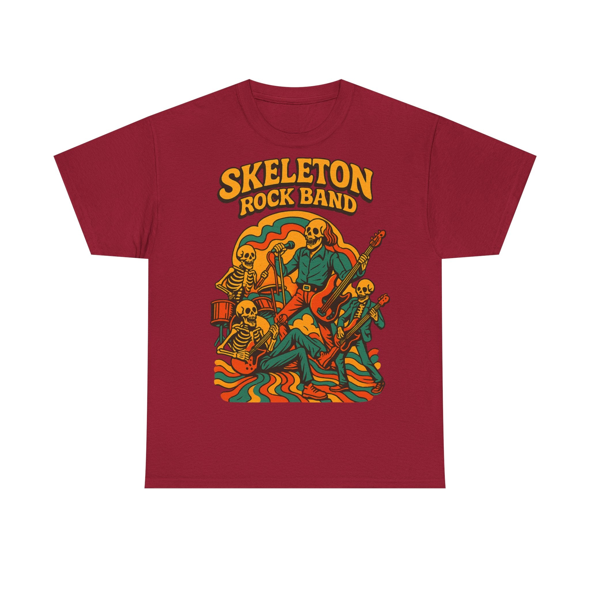 Retro Skeleton Rock Band Tee, Unisex Heavy Cotton Shirt, Halloween Costume, Music Lover Gift, Fun Graphic T-Shirt, Vintage Style Tee