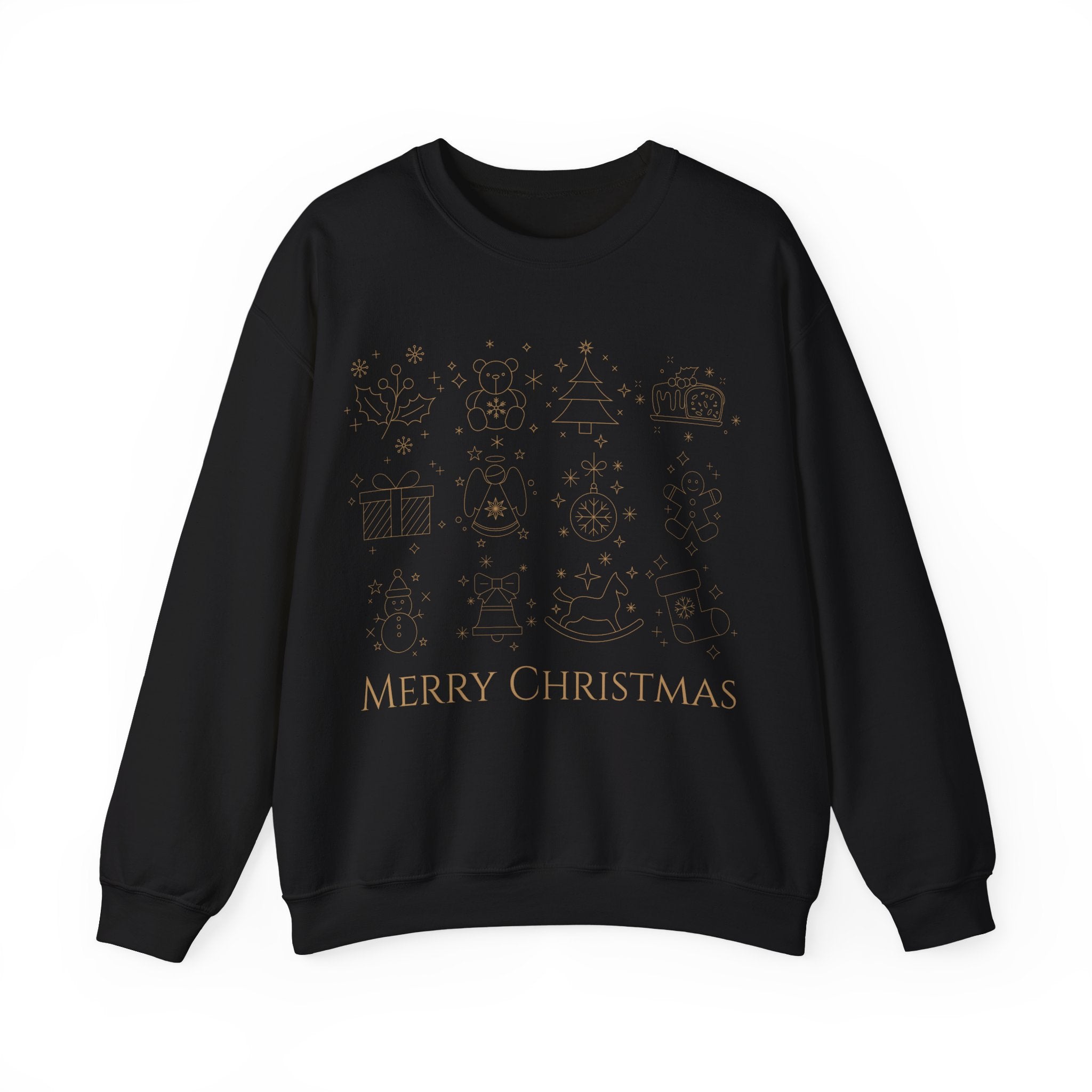 Christmas Sweatshirt — Black 'Merry Christmas' Gold Minimal Holiday Crewneck