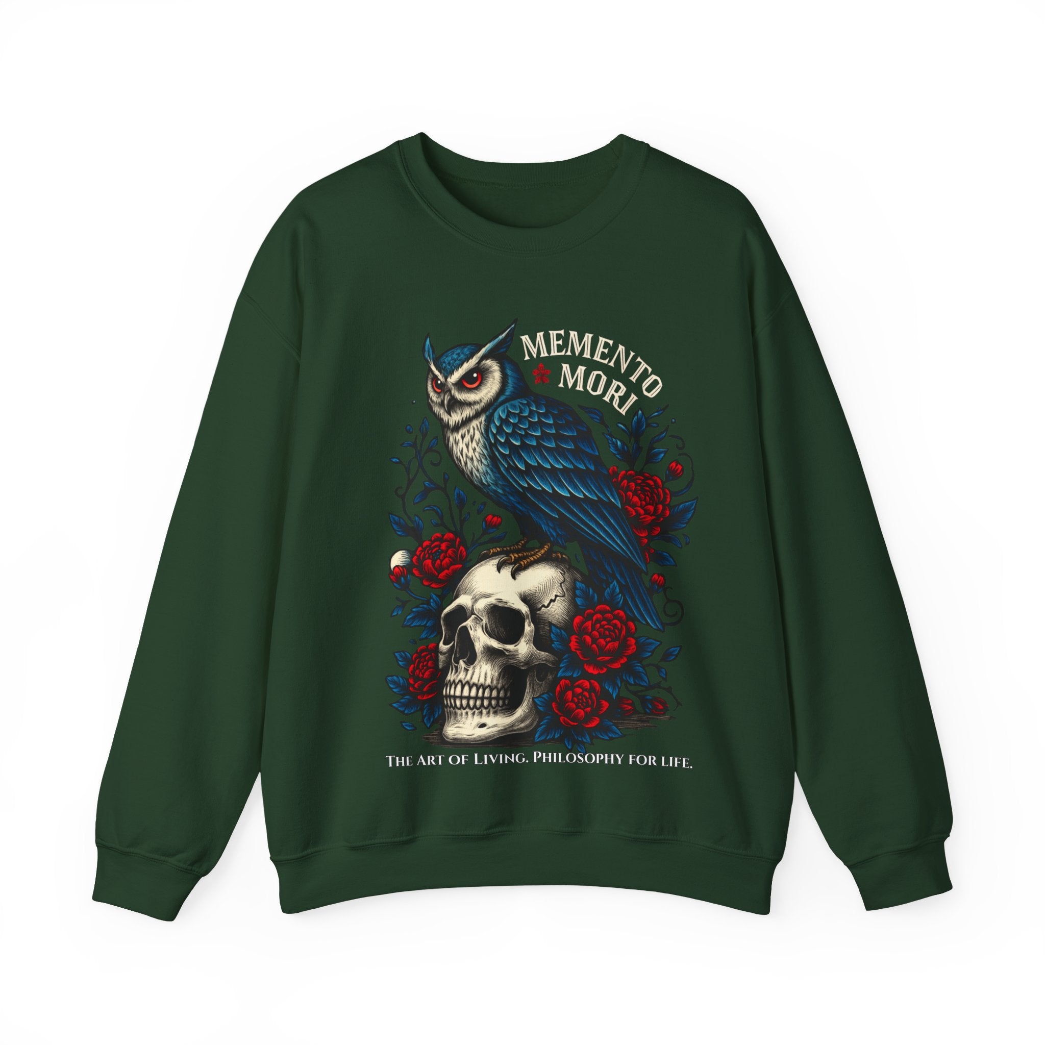 Memento Mori Sweatshirt – Gothic Owl and Skull Sweater, Dark Academia Aesthetic, Philosophy Clothing, Vintage Tattoo Art Pullover, Gothic Gift