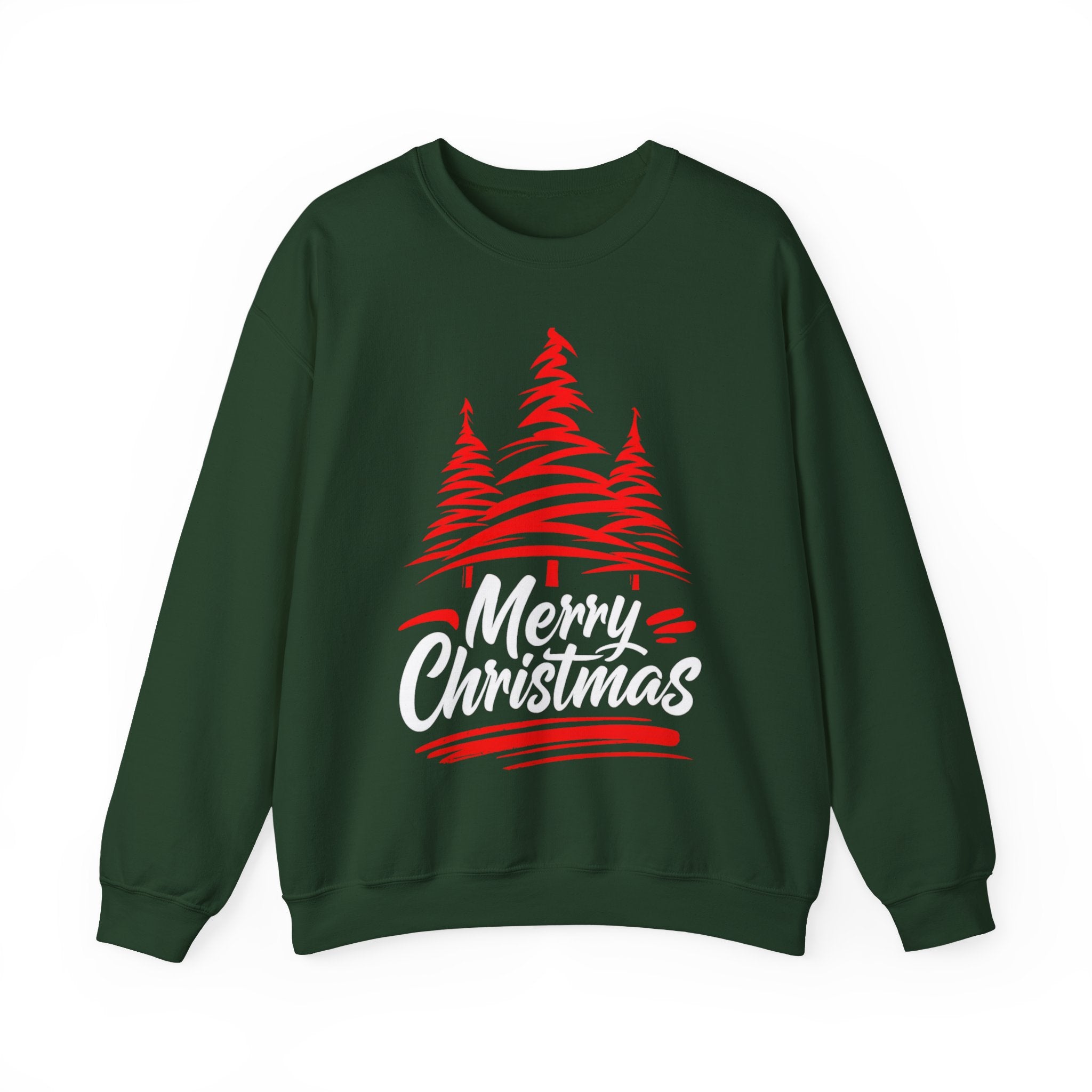 Merry Christmas Crewneck Sweatshirt — Red Tree Holiday Sweatshirt