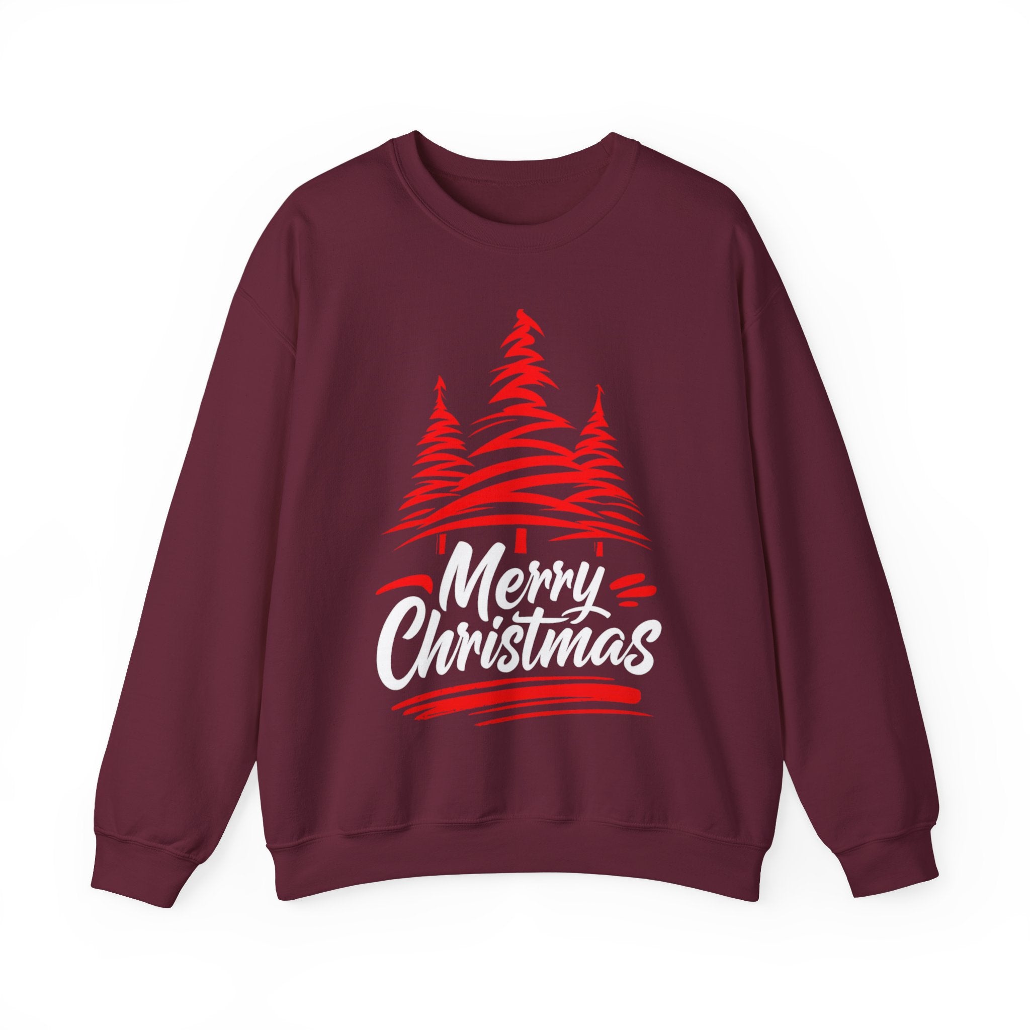 Merry Christmas Crewneck Sweatshirt — Red Tree Holiday Sweatshirt
