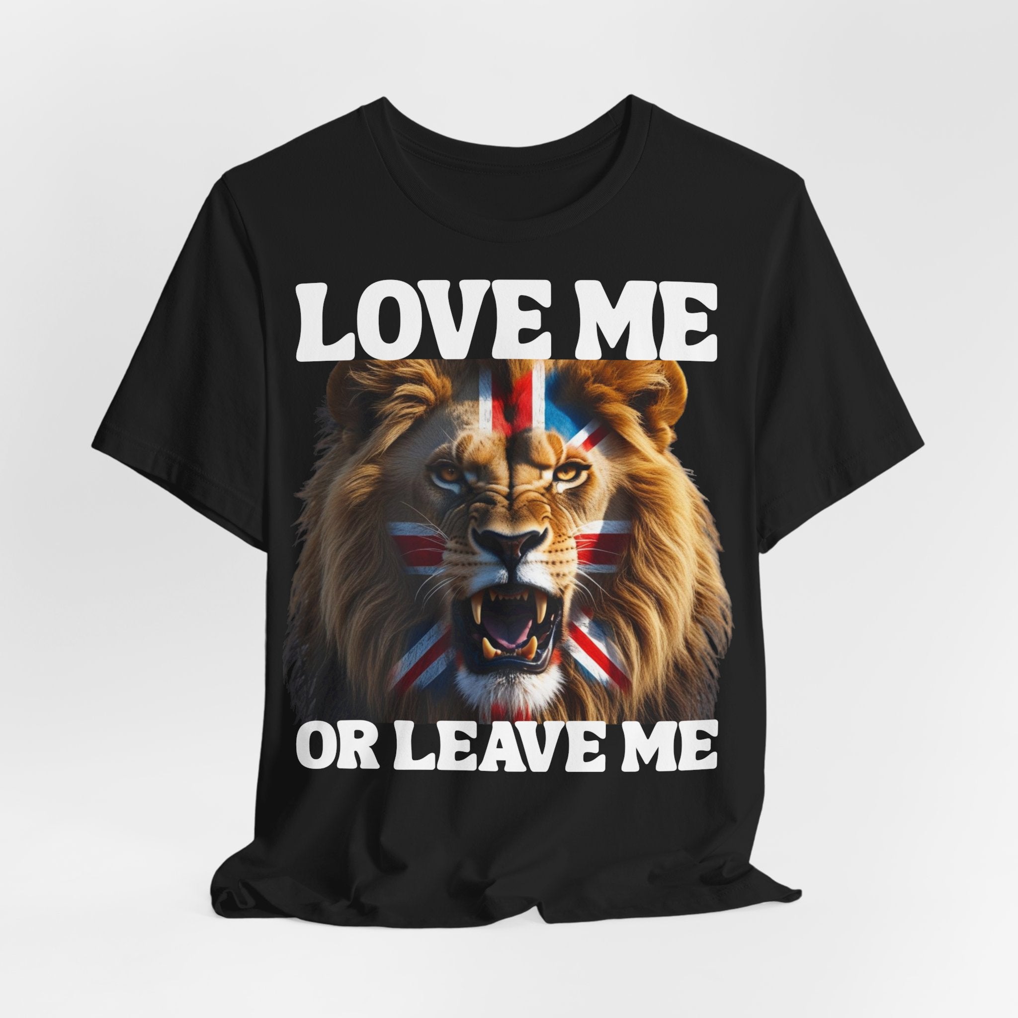 Union Jack Lion Tee - Love Me or Leave Me, Graphic T-Shirt, Unisex Tee, British Pride Shirt, Animal Lover Gift, Casual Wear