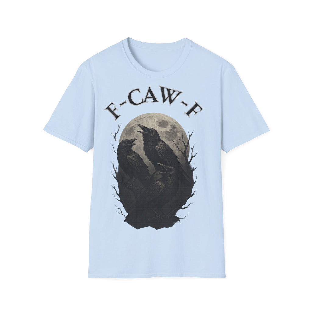 F-Caw-F Raven Graphic T-Shirt, Unisex Softstyle Tee, Gothic Apparel, Halloween, Wearable Art, Gift for Bird Lovers, Casual Style