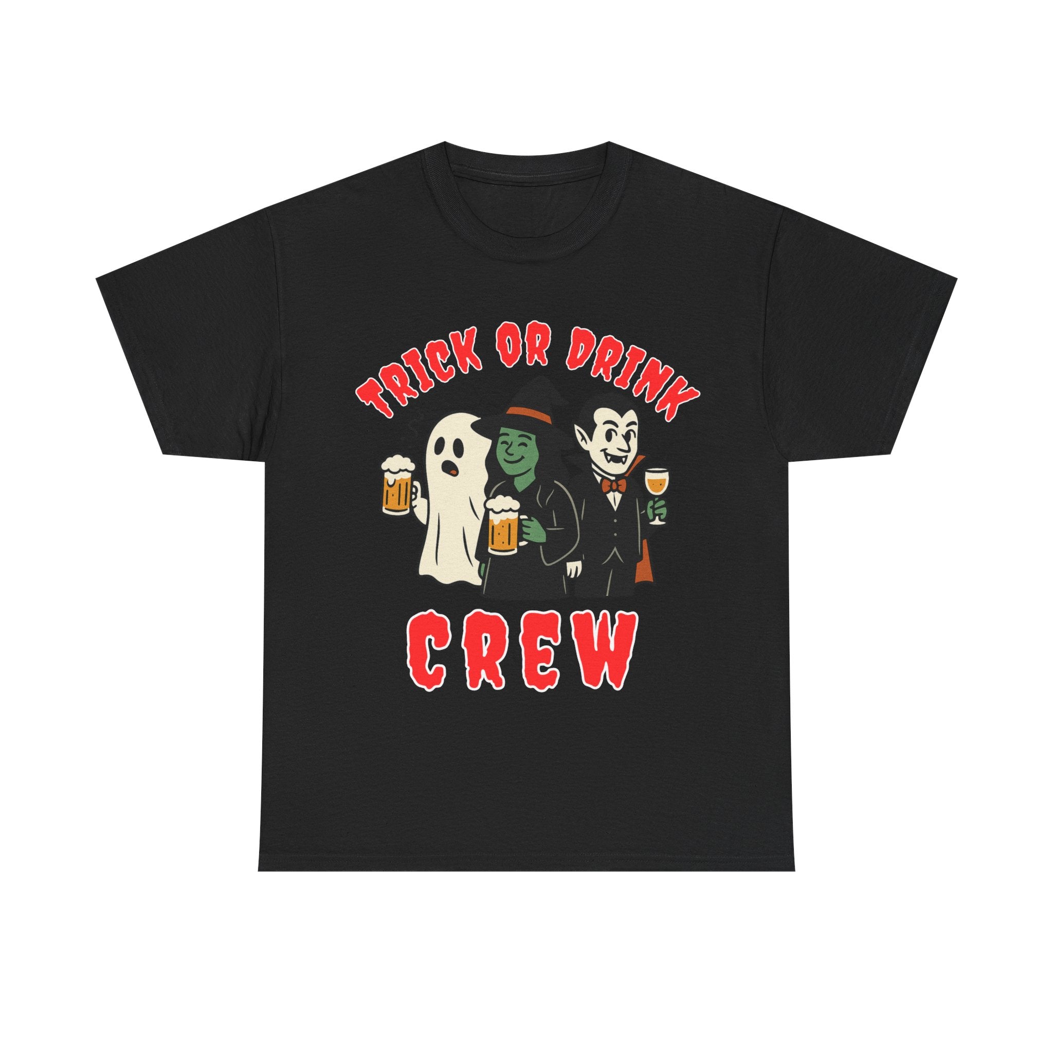 Halloween Party Tee, Trick or Drink Crew Shirt, Unisex Cotton T-Shirt, Spooky Graphic Tee, Fall Celebration Apparel