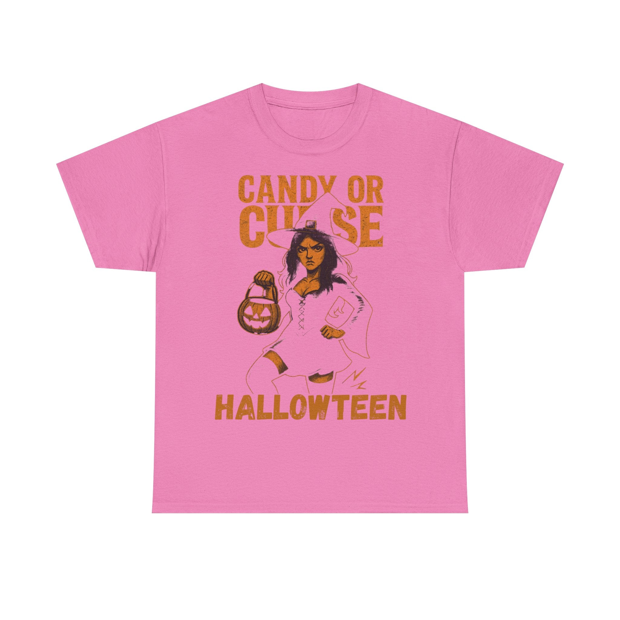 Halloween Unisex Heavy Cotton Tee, Spooky Costume Shirt, Candy or Curse T-Shirt, Witch Graphic Tee, Fall Festive Apparel