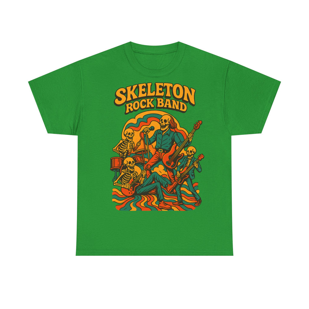 Retro Skeleton Rock Band Tee, Unisex Heavy Cotton Shirt, Halloween Costume, Music Lover Gift, Fun Graphic T-Shirt, Vintage Style Tee