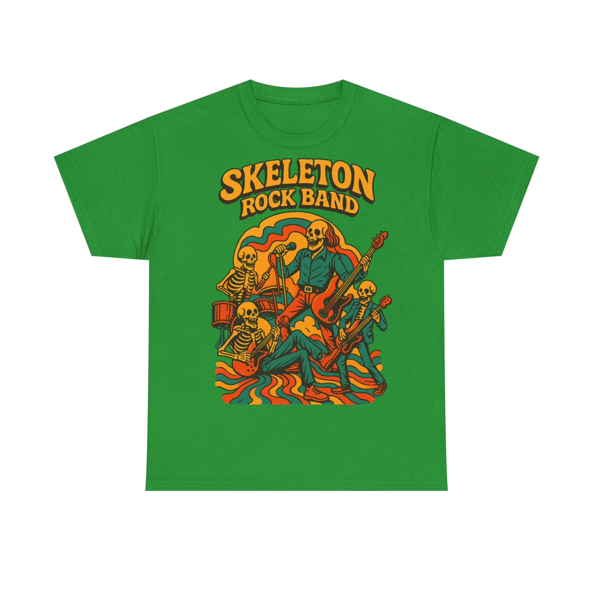 Retro Skeleton Rock Band Tee, Unisex Heavy Cotton Shirt, Halloween Costume, Music Lover Gift, Fun Graphic T-Shirt, Vintage Style Tee