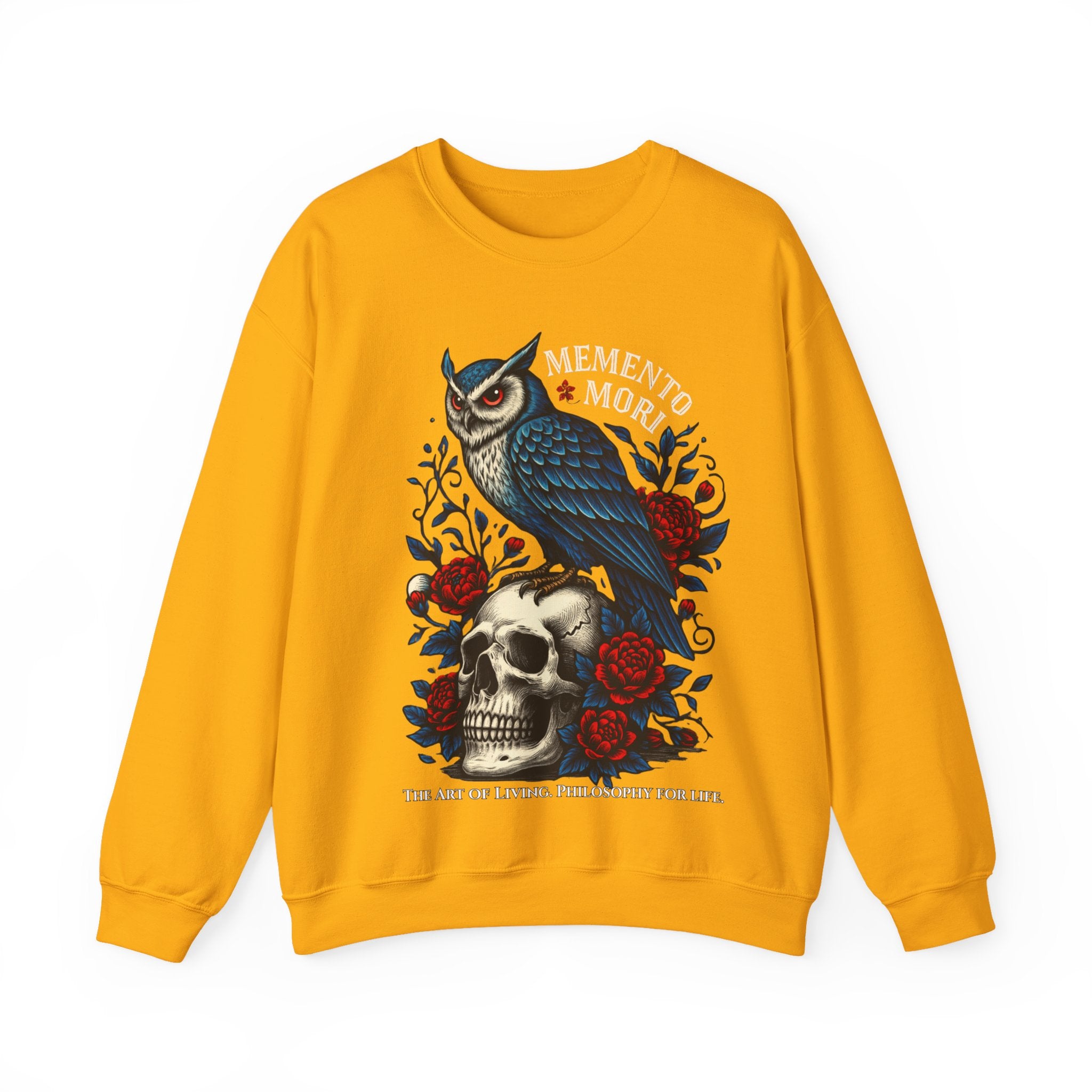 Memento Mori Sweatshirt – Gothic Owl and Skull Sweater, Dark Academia Aesthetic, Philosophy Clothing, Vintage Tattoo Art Pullover, Gothic Gift