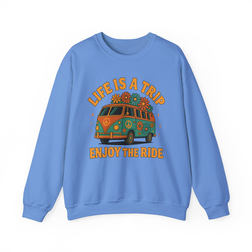 Vintage-Inspired Graphic Crewneck Sweatshirt - 'Life is a Trip, Enjoy the Ride'