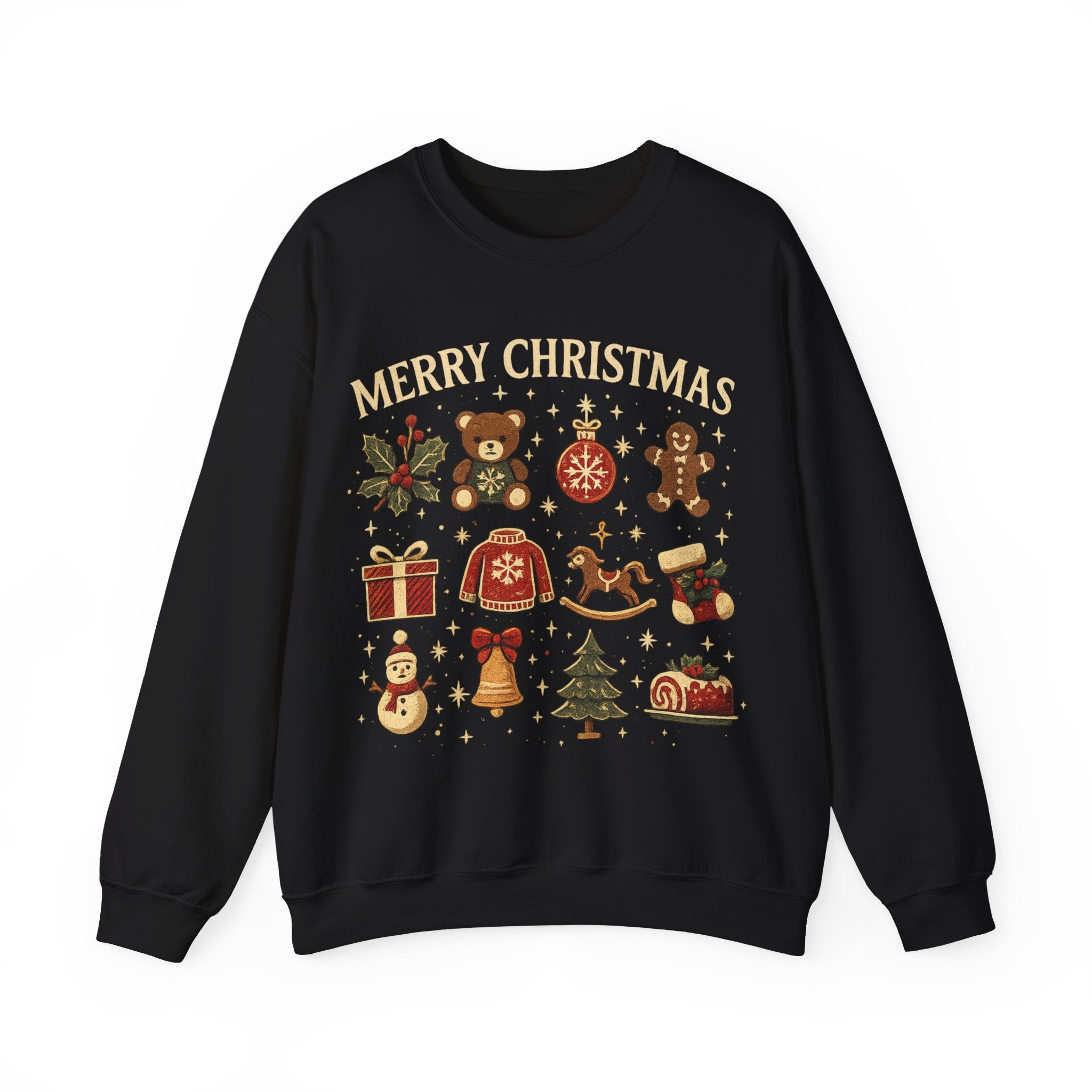 Christmas Icons Crewneck Sweatshirt — "Merry Christmas" Holiday Graphic
