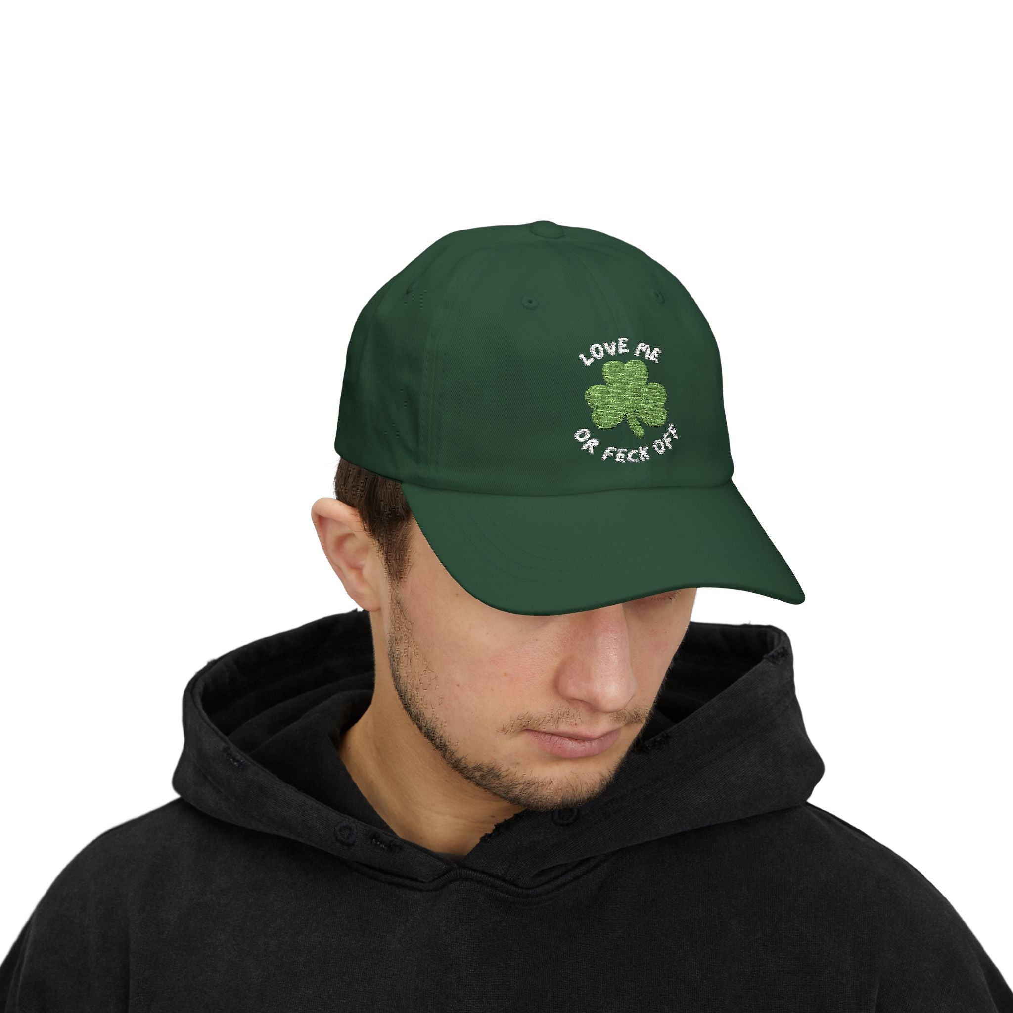 Green Clover Dad Cap, St. Patrick's Day Hat, Casual Cap for Dad, Gift for Father, Love Me or Feck Off Cap