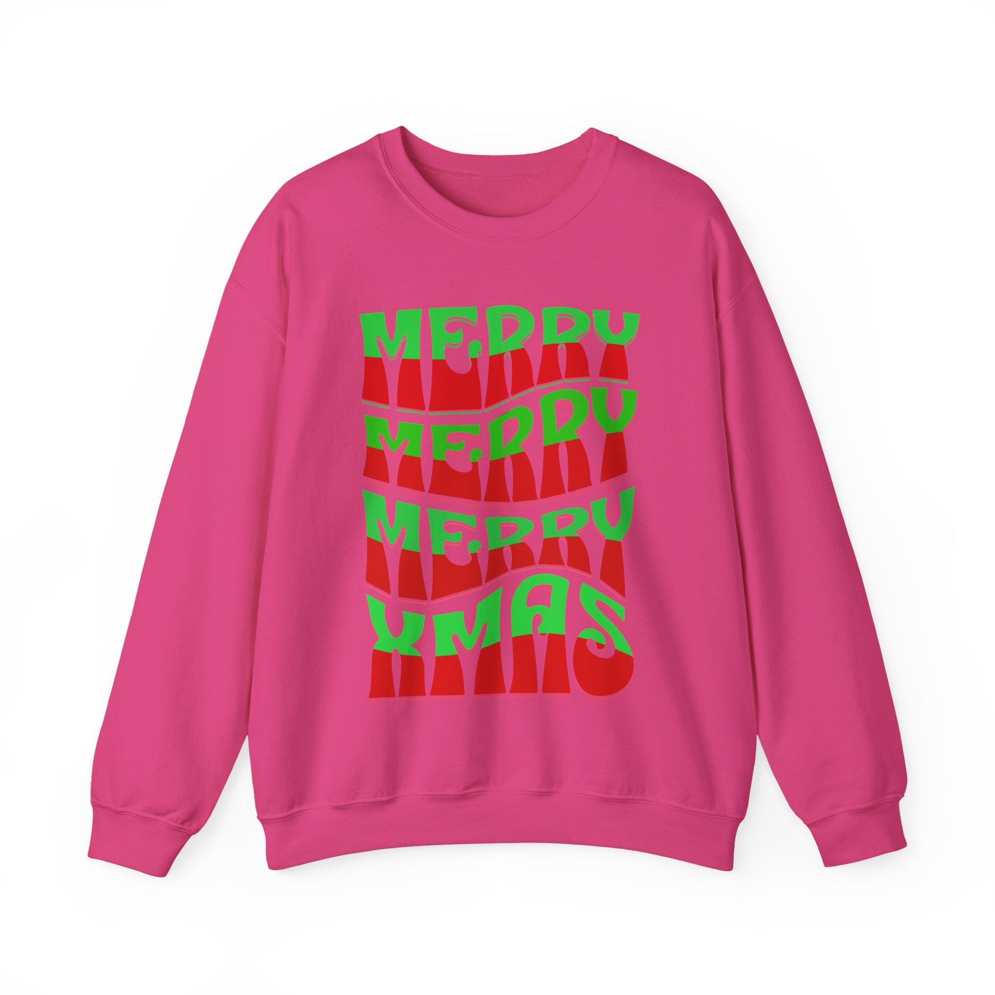 Christmas Crewneck Sweatshirt – Retro 'Merry Xmas' Red & Green Holiday Design