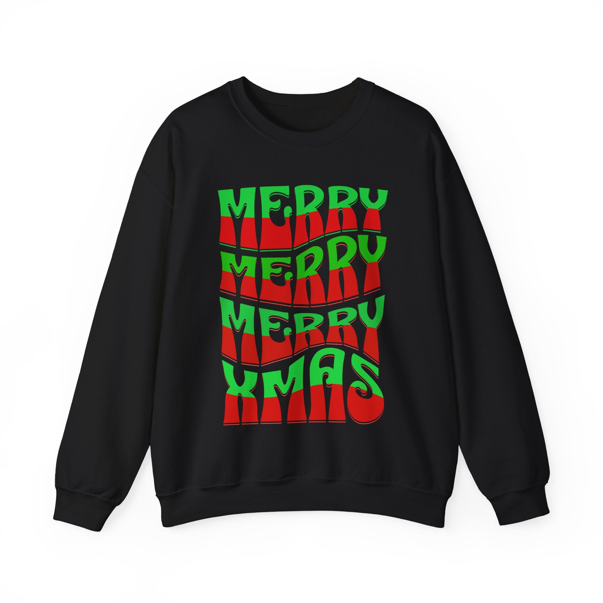 Christmas Crewneck Sweatshirt – Retro 'Merry Xmas' Red & Green Holiday Design
