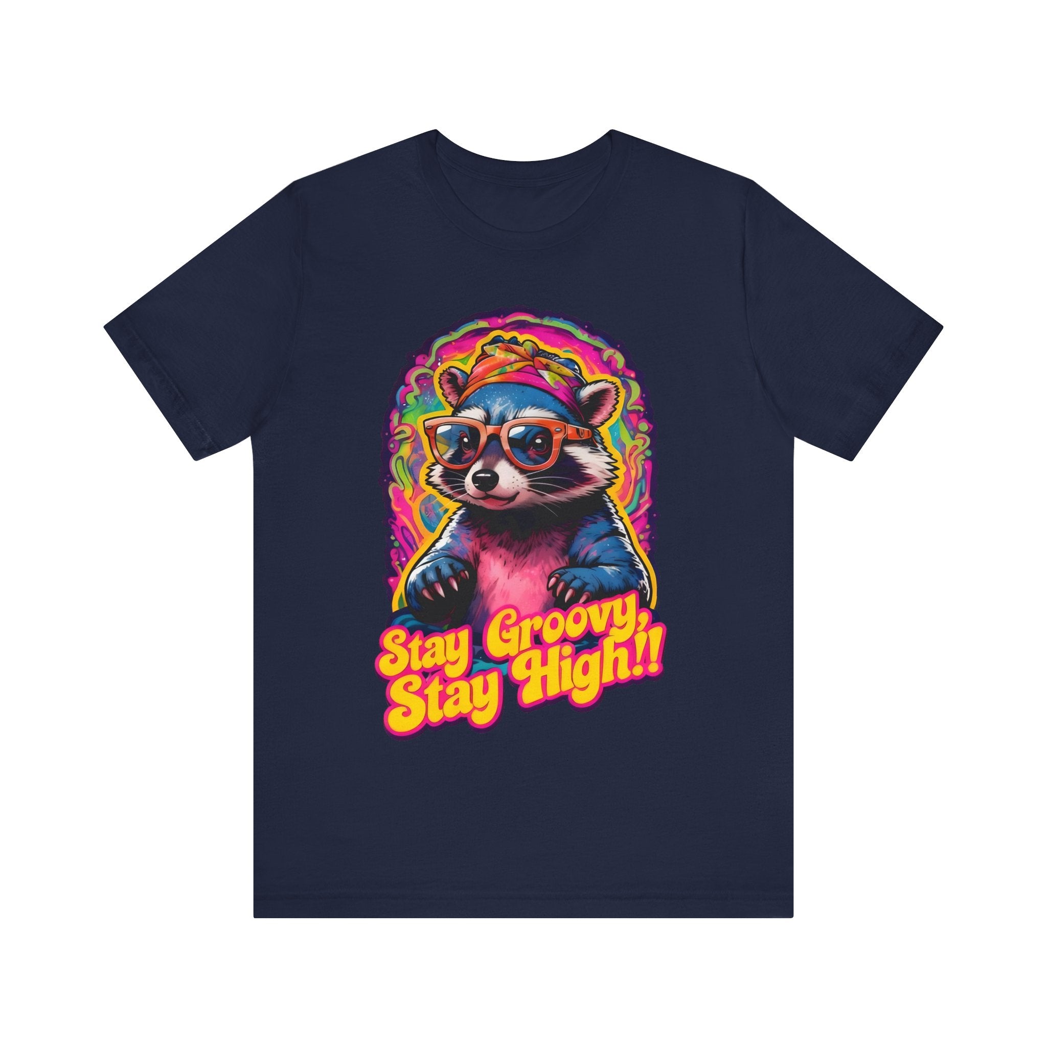Stay Groovy Raccoon Tee - Unisex Jersey Short Sleeve T-Shirt