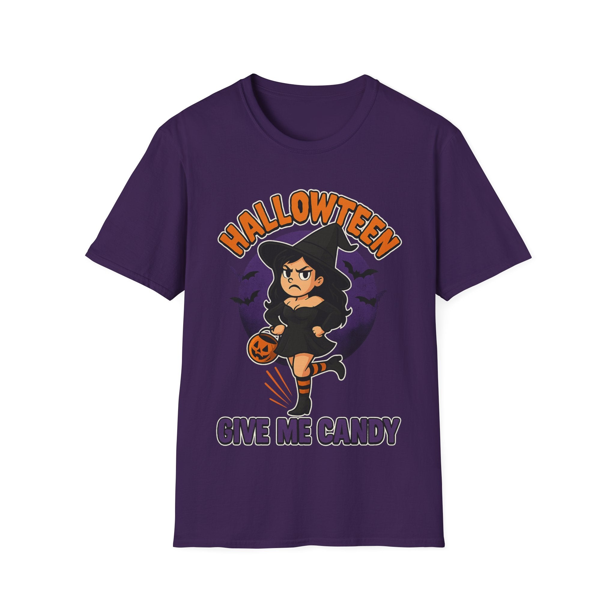 Halloween Witch Give Me Candy T-Shirt, Unisex Softstyle Tee for Halloween Parties, Costume, Gift, Spooky Season