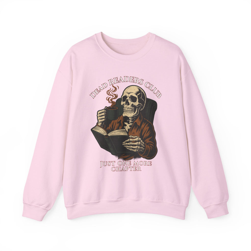 Crewneck Sweatshirt — "Dead Readers Club: Just One More Chapter" Skull Book Lover Graphic