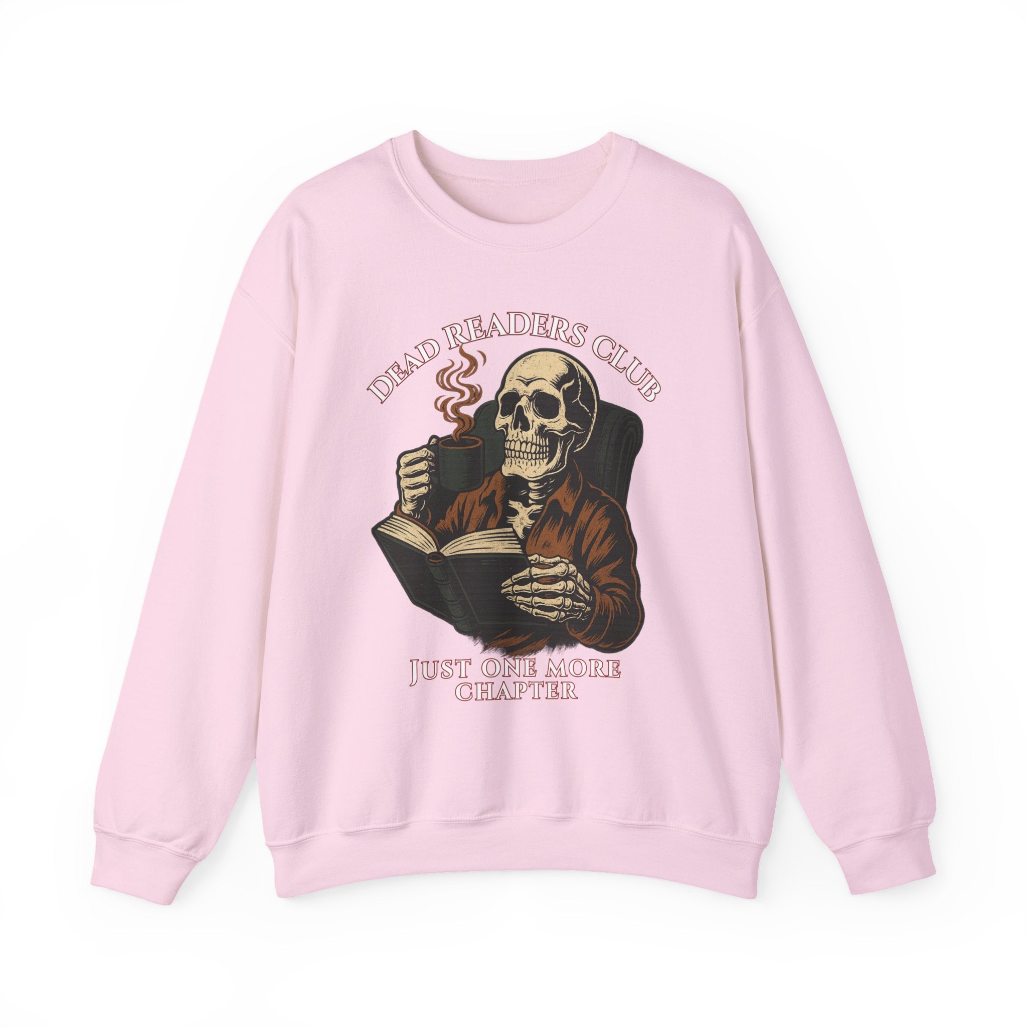 Crewneck Sweatshirt — "Dead Readers Club: Just One More Chapter" Skull Book Lover Graphic