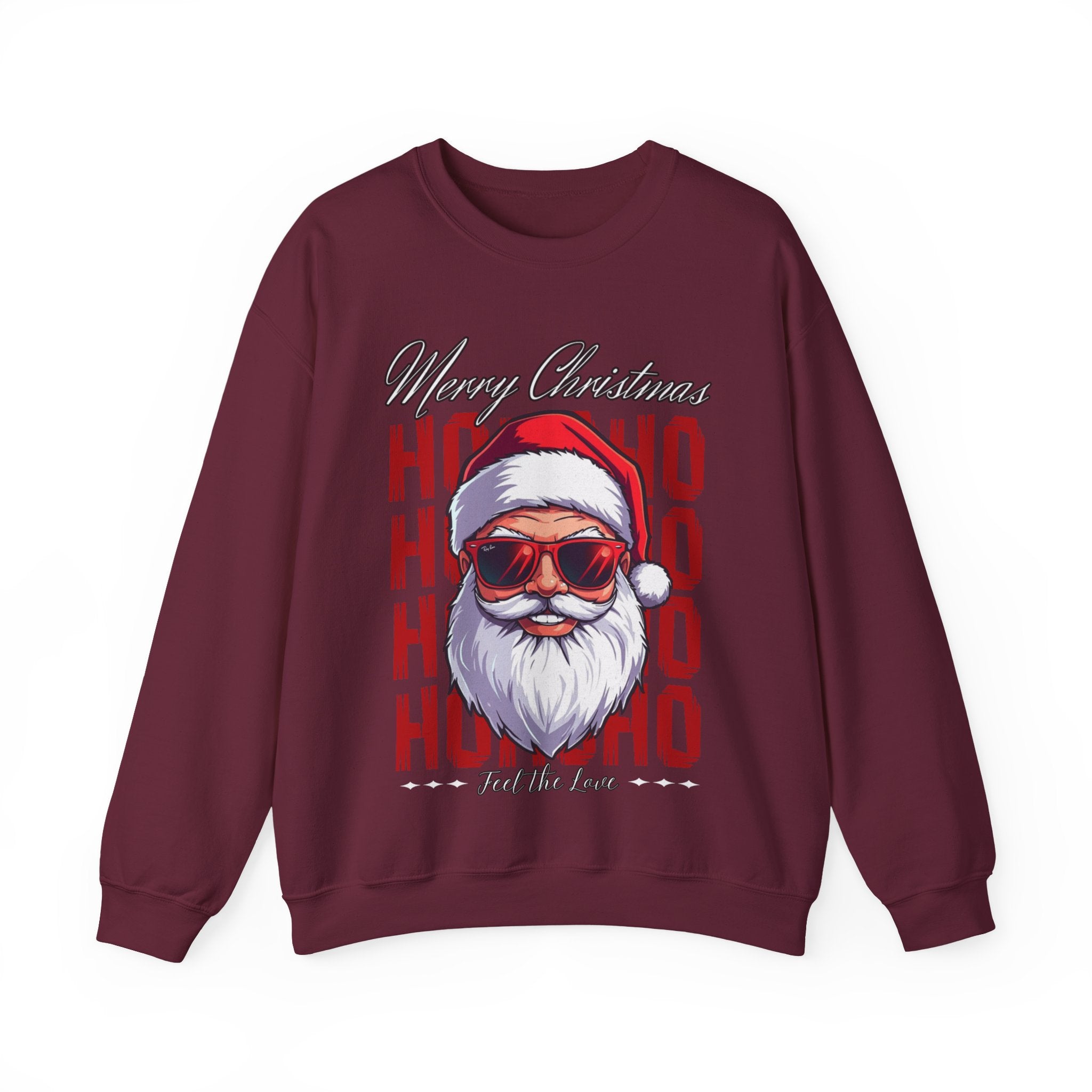 Christmas Santa Crewneck Sweatshirt — "Ho Ho Ho" Sunglasses Santa Holiday Jumper
