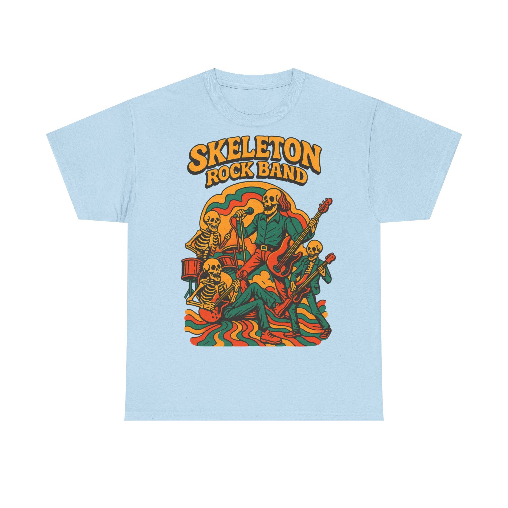 Retro Skeleton Rock Band Tee, Unisex Heavy Cotton Shirt, Halloween Costume, Music Lover Gift, Fun Graphic T-Shirt, Vintage Style Tee