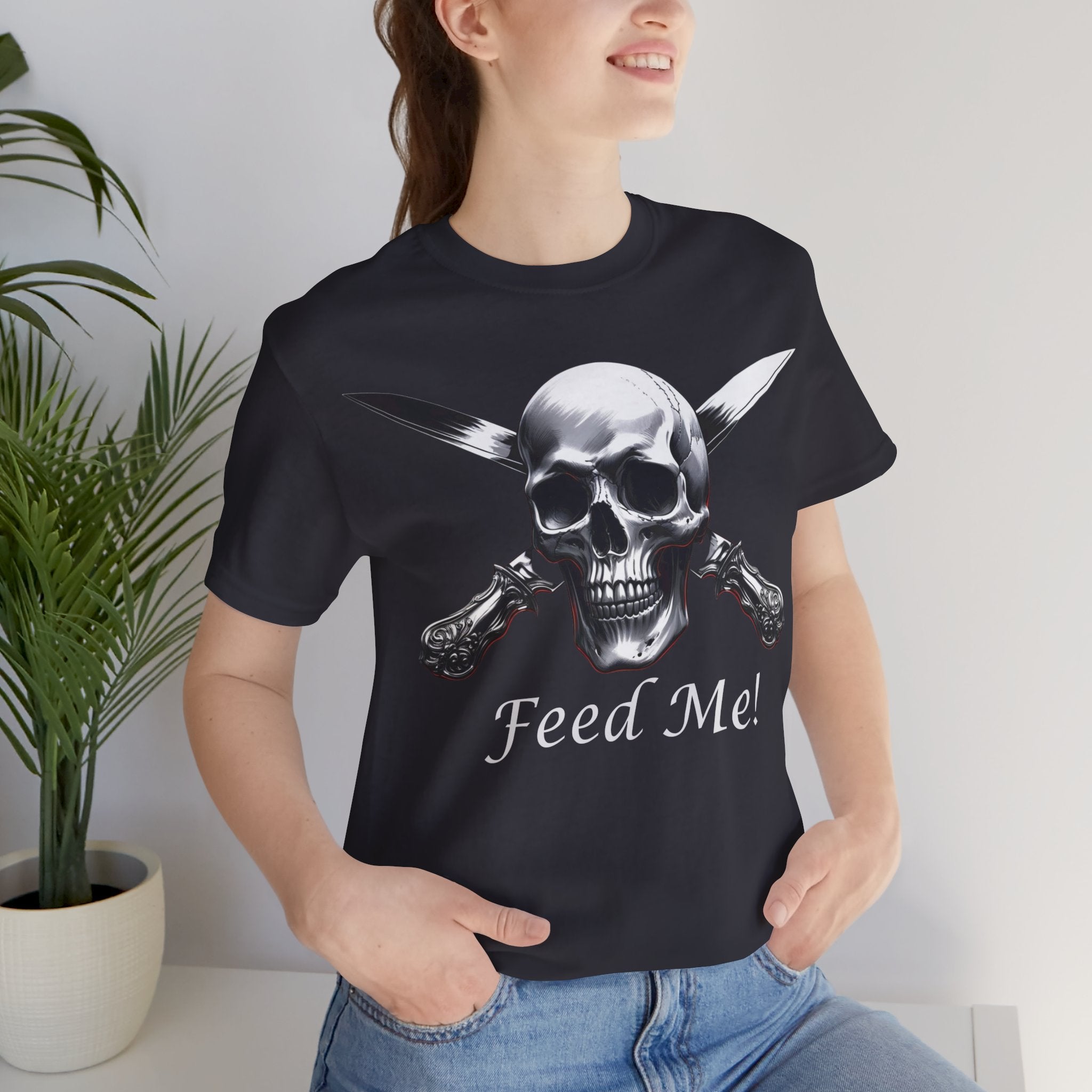 Skull Feed Me Tee, Edgy Graphic T-Shirt, Humour, Punk Fashion Shirt, Unisex Casual Wear