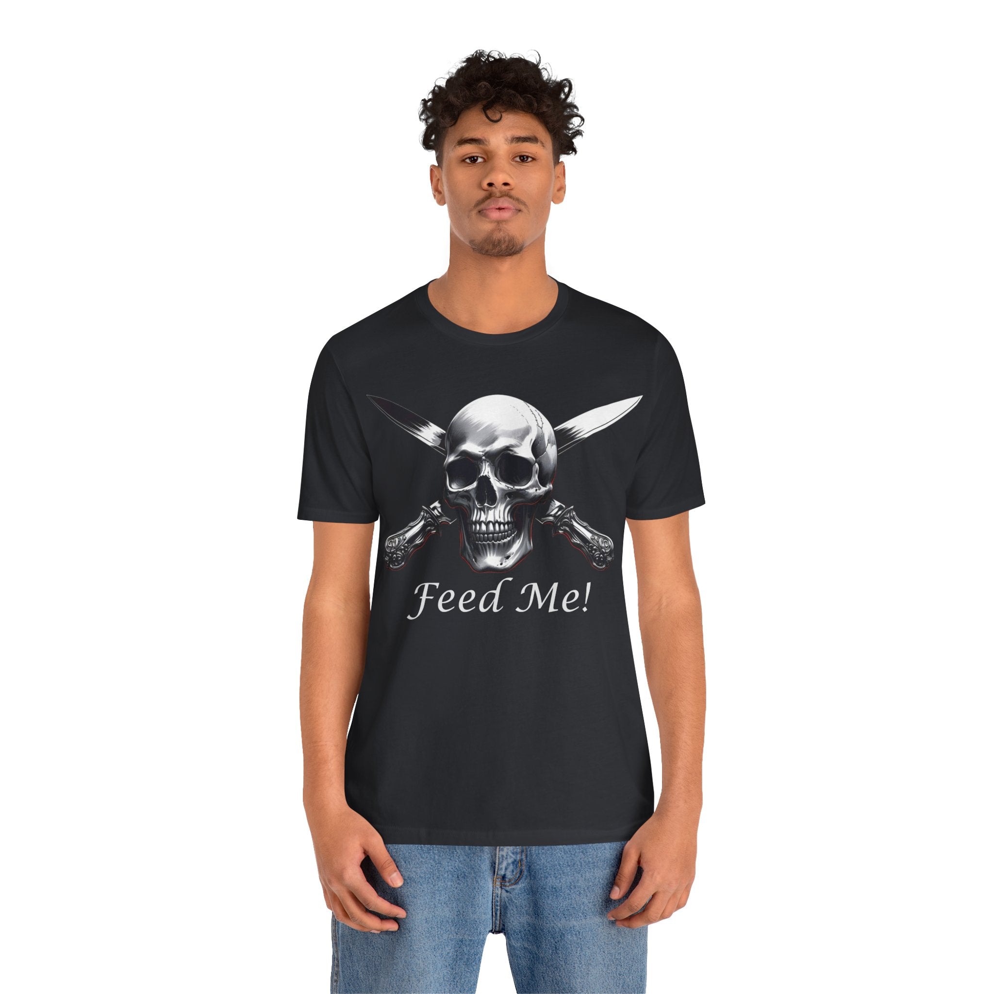 Skull Feed Me Tee, Edgy Graphic T-Shirt, Humour, Punk Fashion Shirt, Unisex Casual Wear