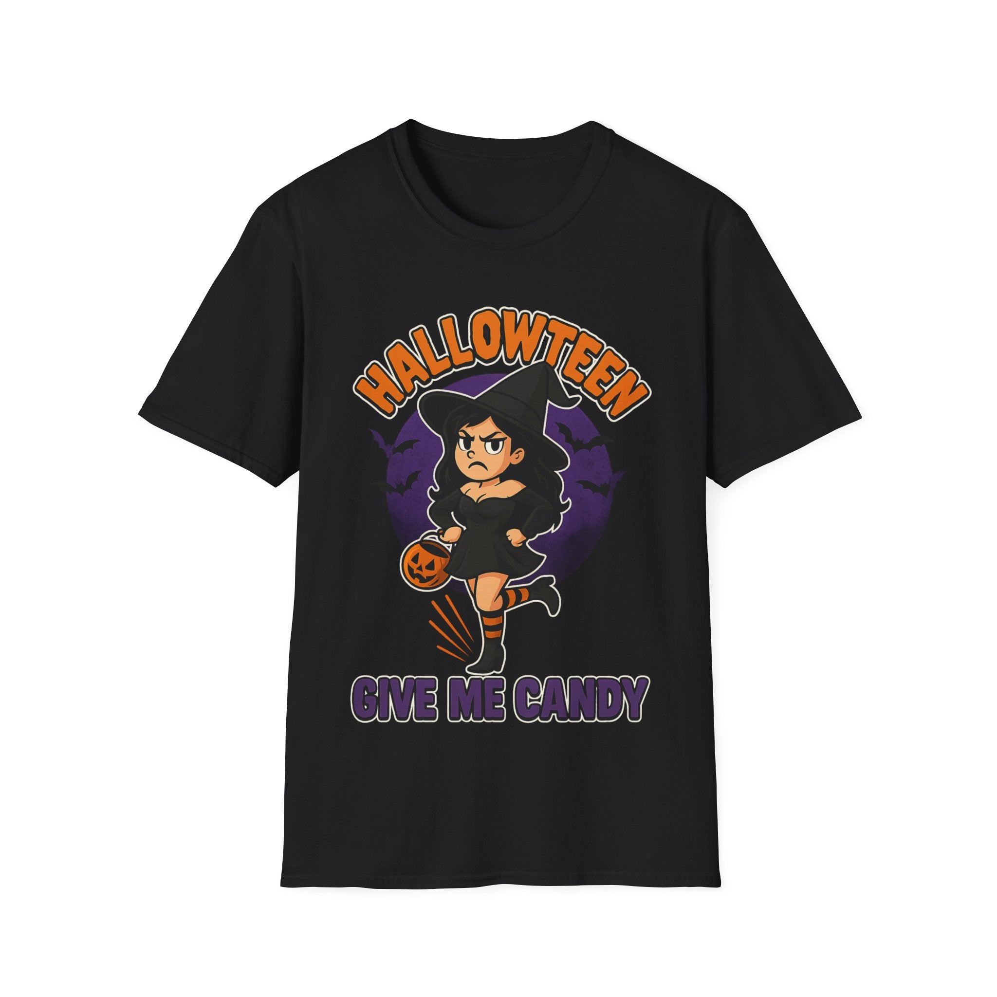 Halloween Witch Give Me Candy T-Shirt, Unisex Softstyle Tee for Halloween Parties, Costume, Gift, Spooky Season