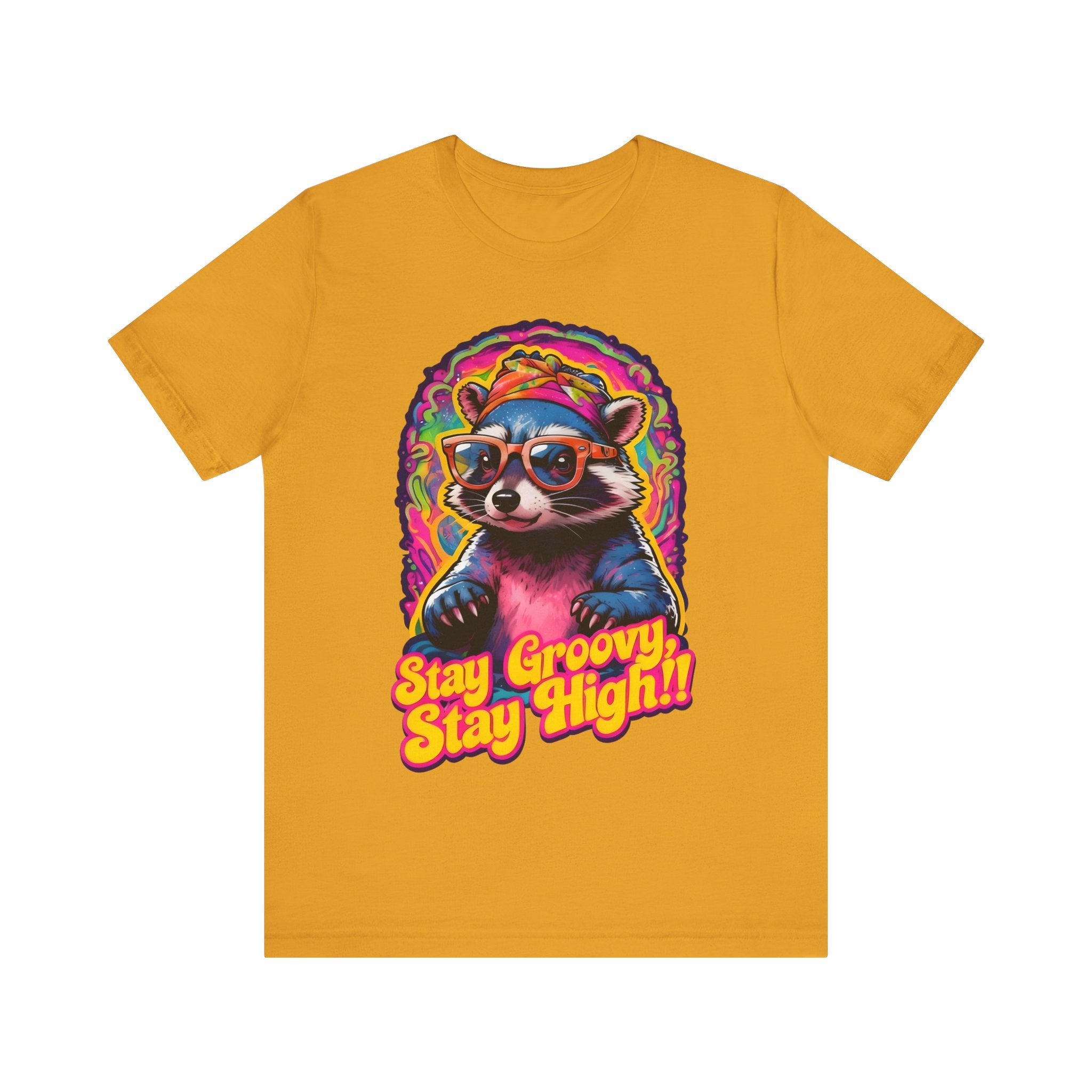 Stay Groovy Raccoon Tee - Unisex Jersey Short Sleeve T-Shirt
