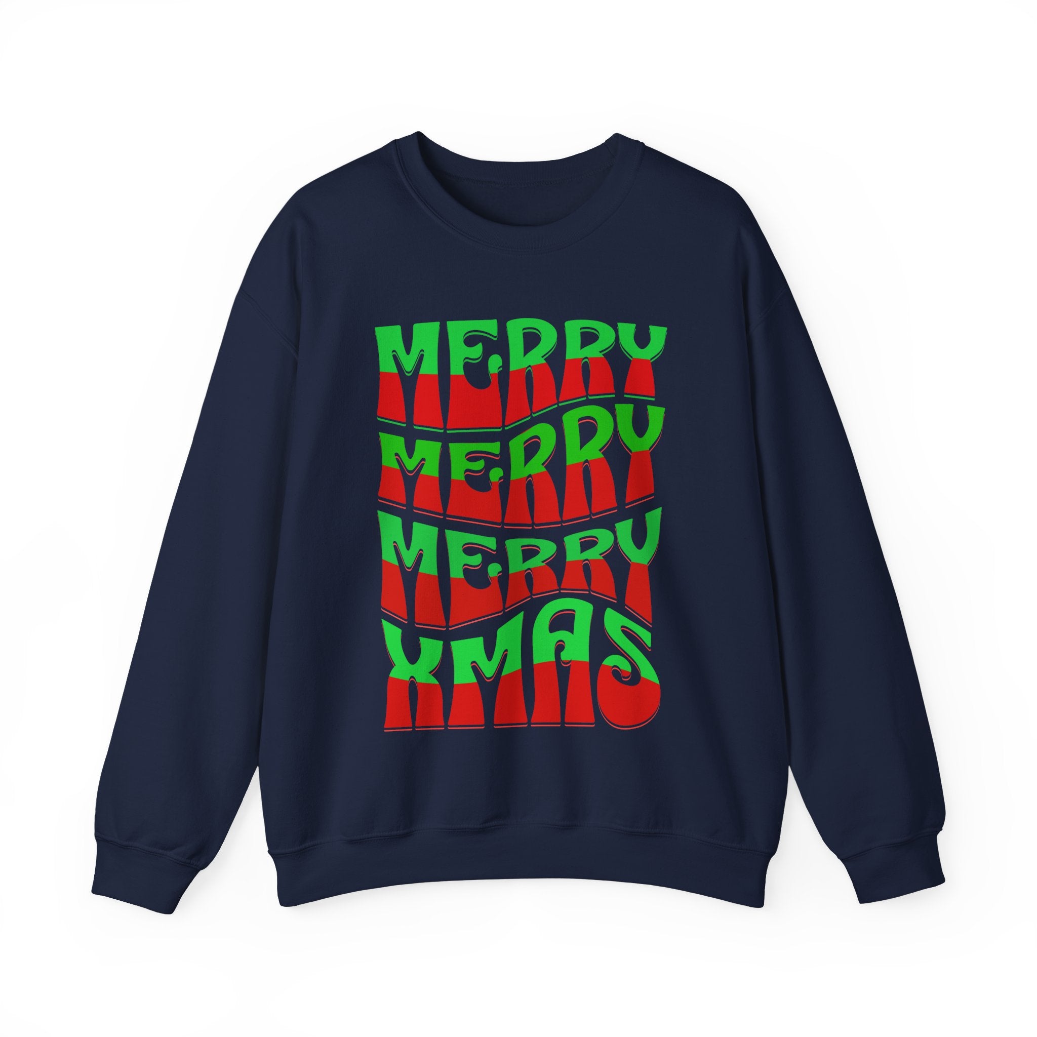 Christmas Crewneck Sweatshirt – Retro 'Merry Xmas' Red & Green Holiday Design