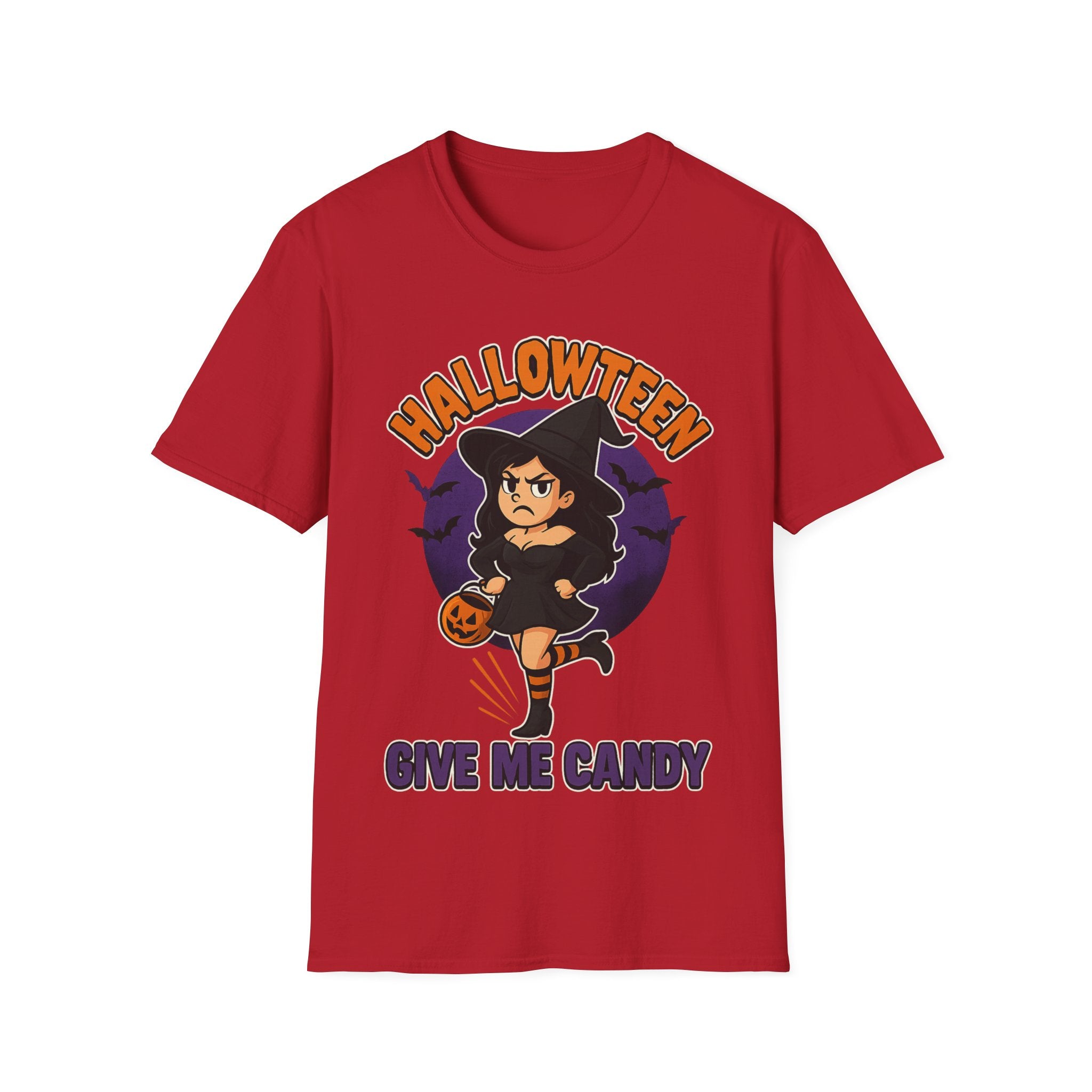 Halloween Witch Give Me Candy T-Shirt, Unisex Softstyle Tee for Halloween Parties, Costume, Gift, Spooky Season